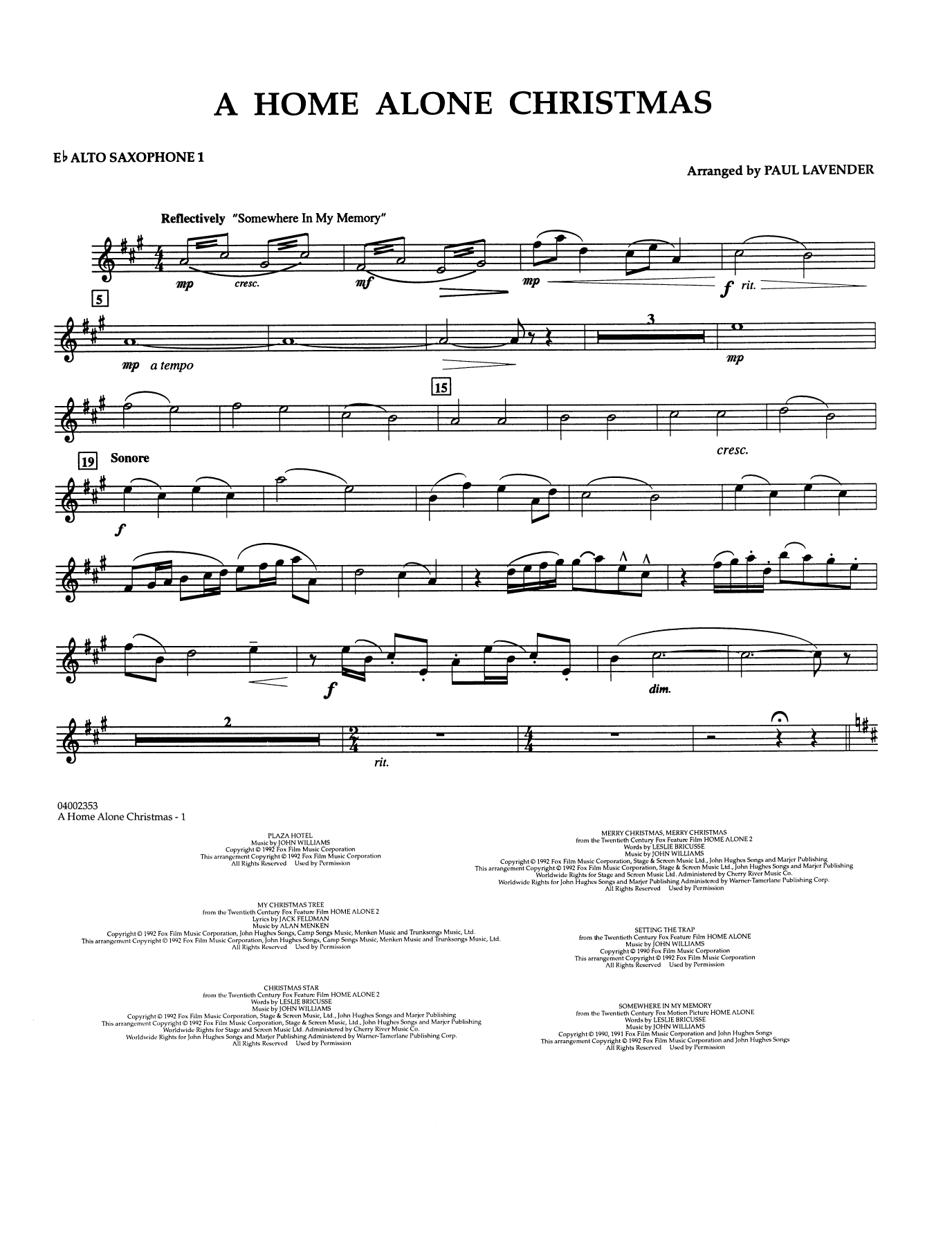 A Home Alone Christmas (arr. Paul Lavender) - Eb Alto Saxophone 1