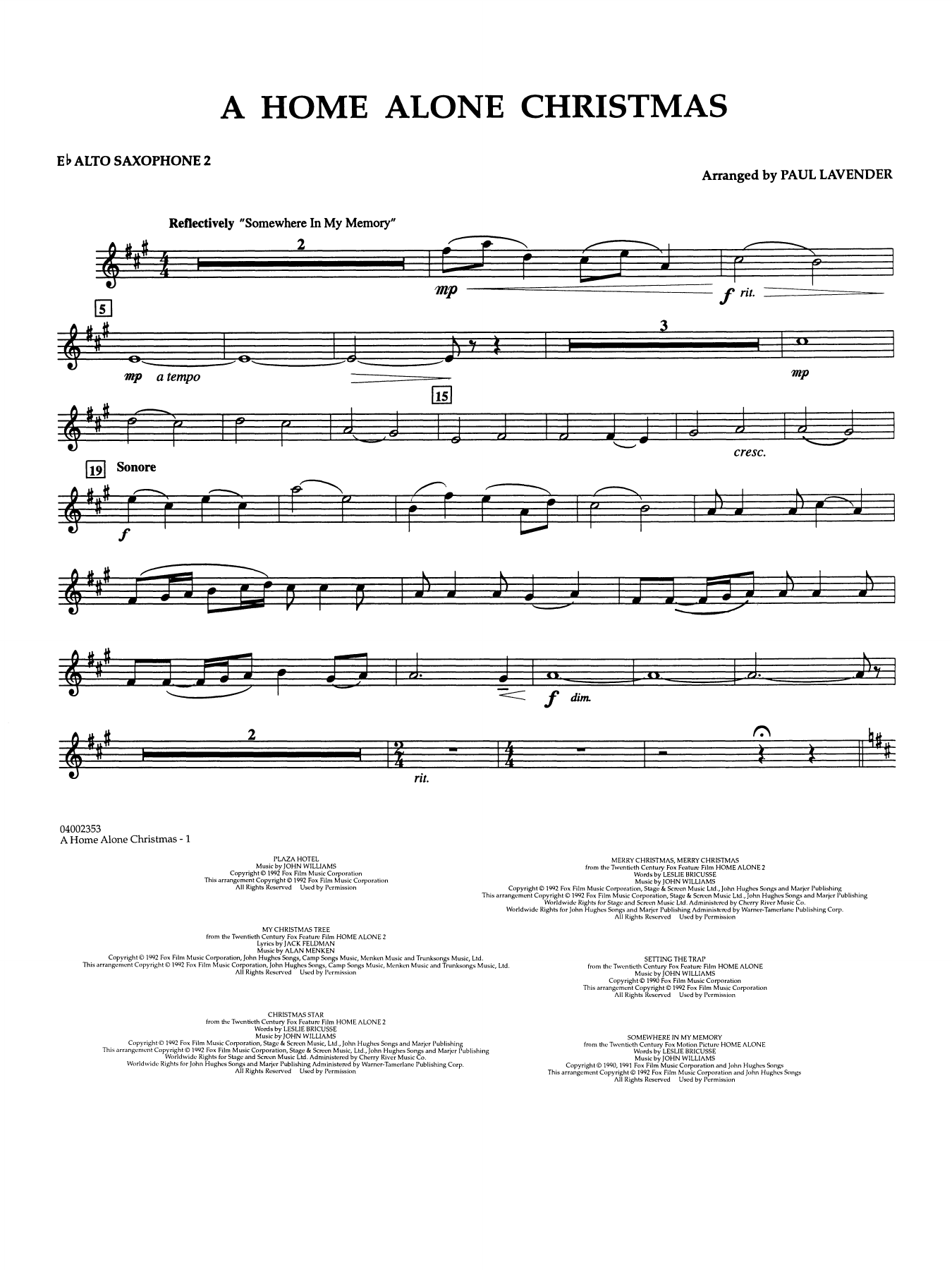 A Home Alone Christmas (arr. Paul Lavender) - Eb Alto Saxophone 2