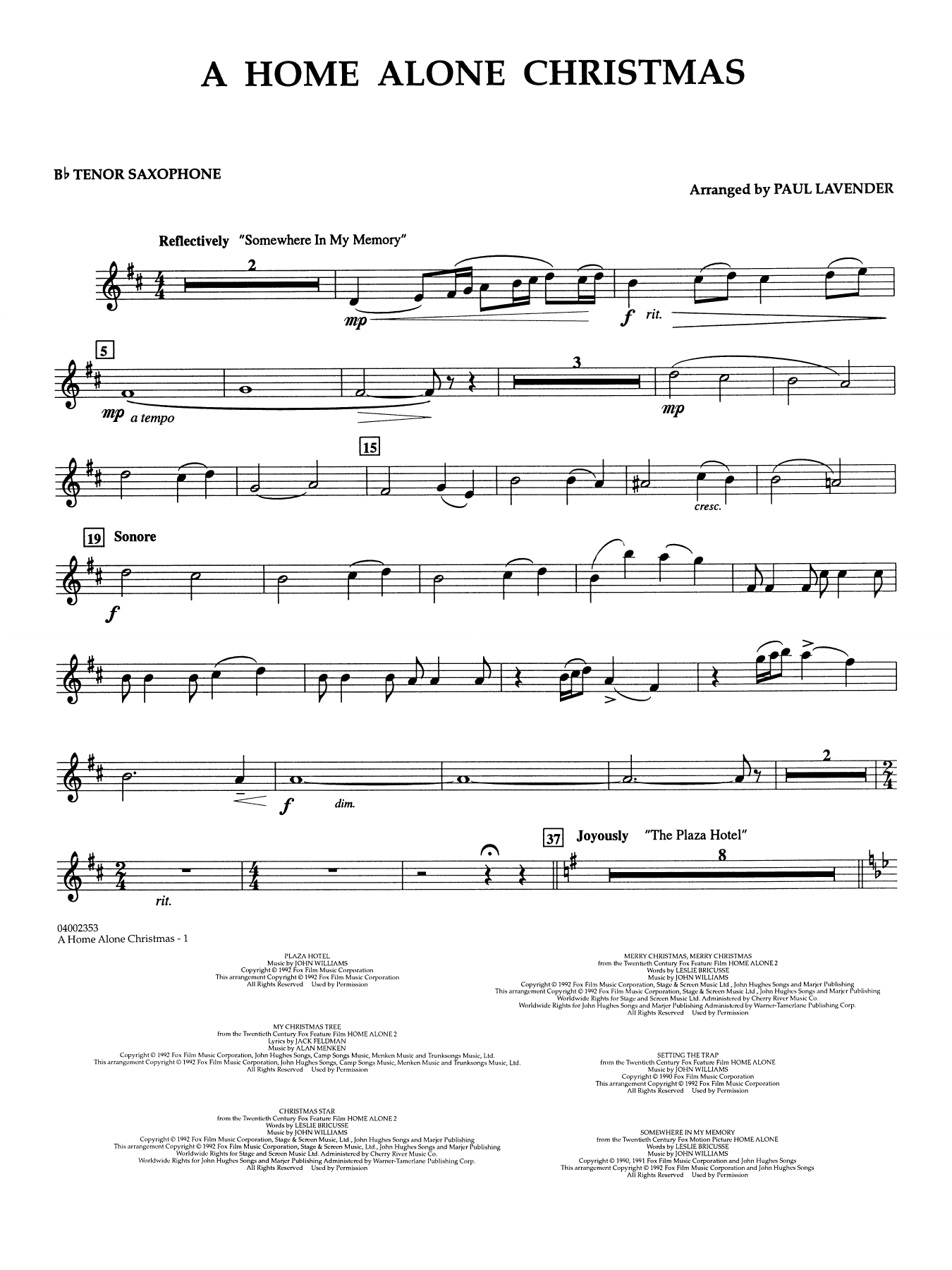 A Home Alone Christmas (arr. Paul Lavender) - Bb Tenor Saxophone