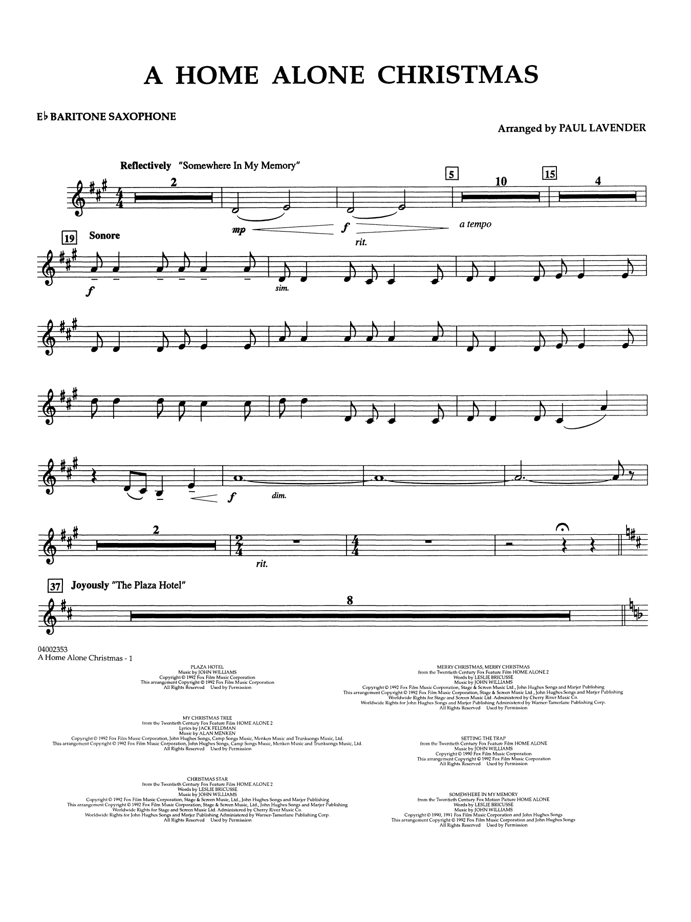 A Home Alone Christmas (arr. Paul Lavender) - Eb Baritone Saxophone