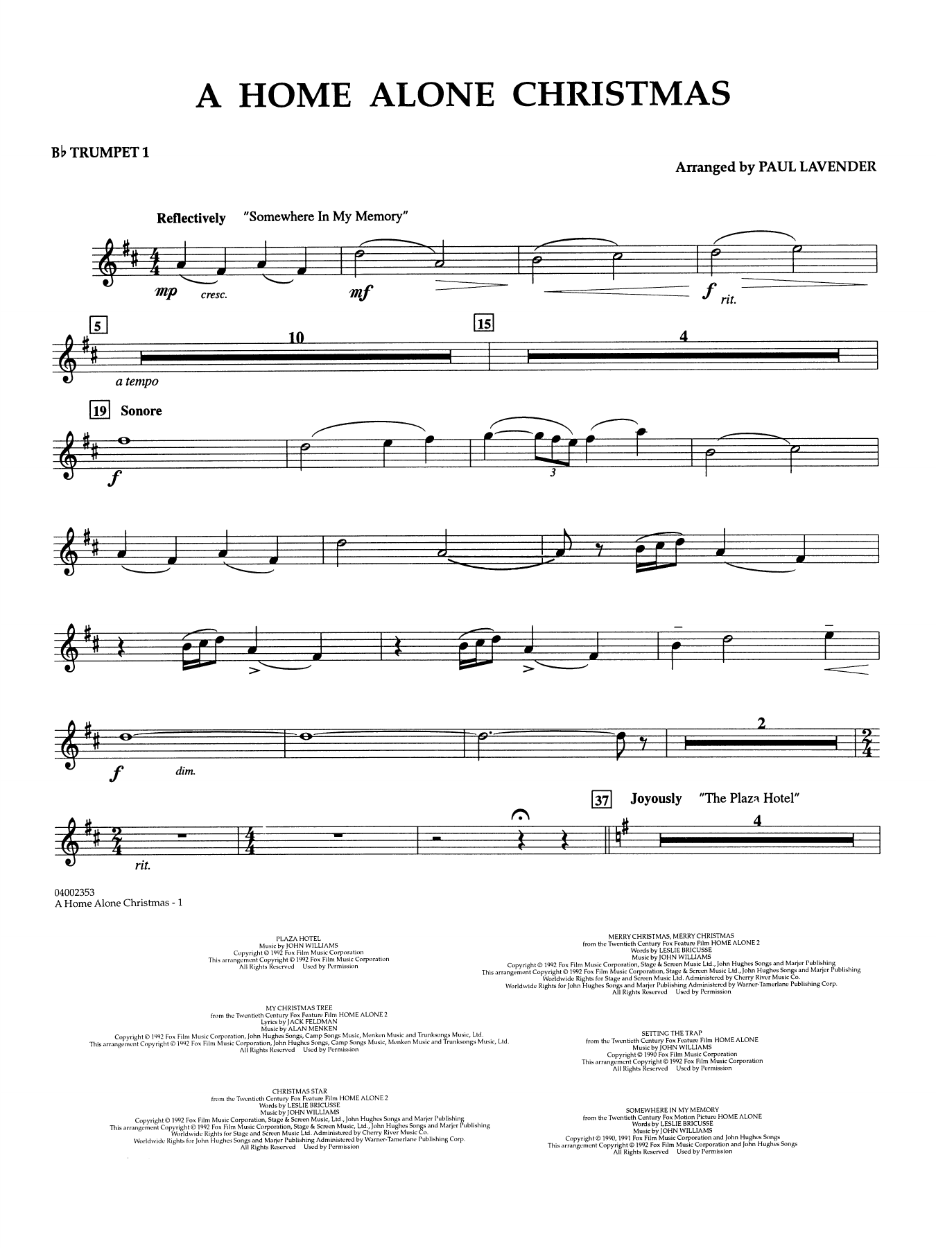 A Home Alone Christmas (arr. Paul Lavender) - Bb Trumpet 1