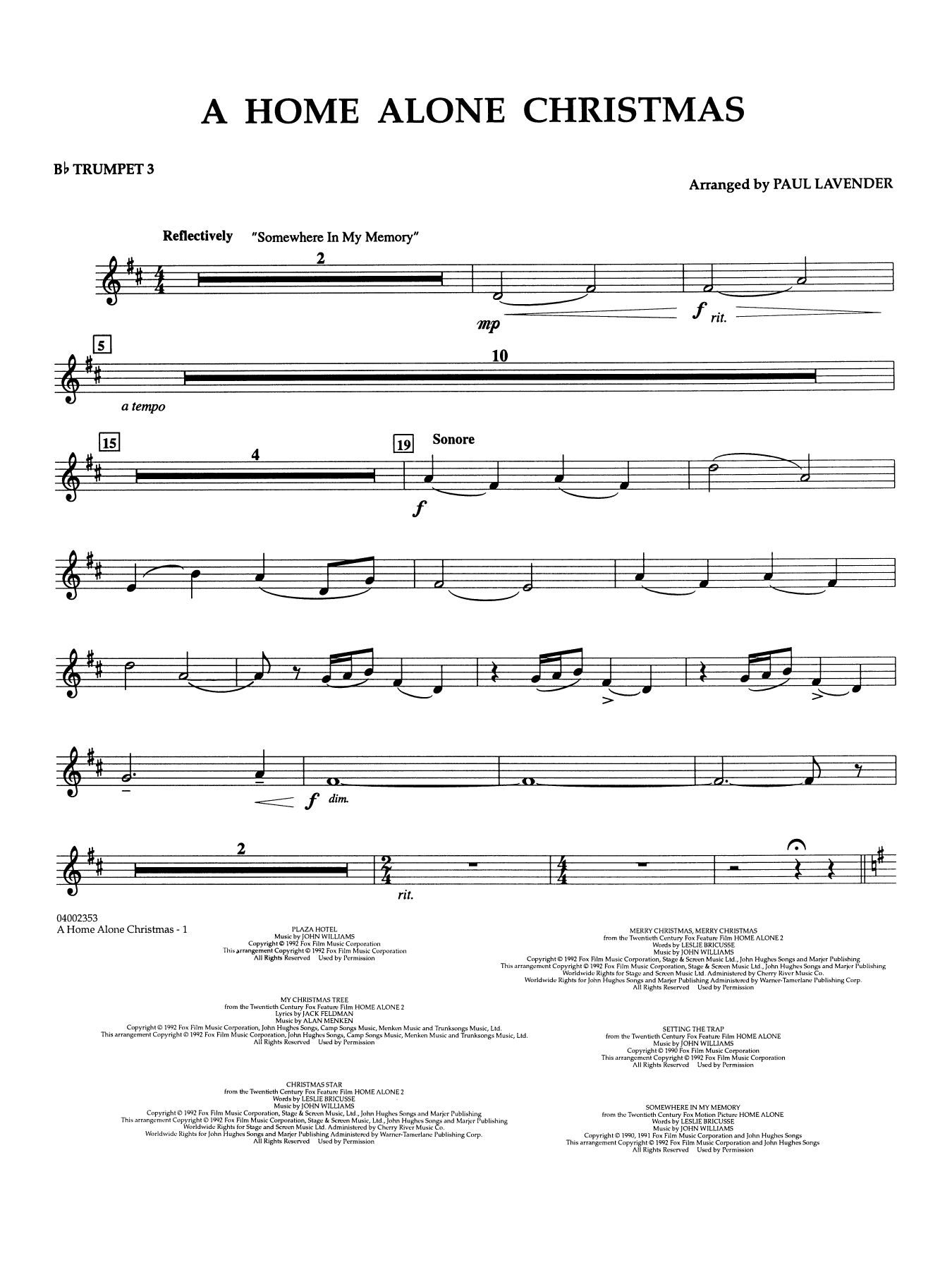 A Home Alone Christmas (arr. Paul Lavender) - Bb Trumpet 3