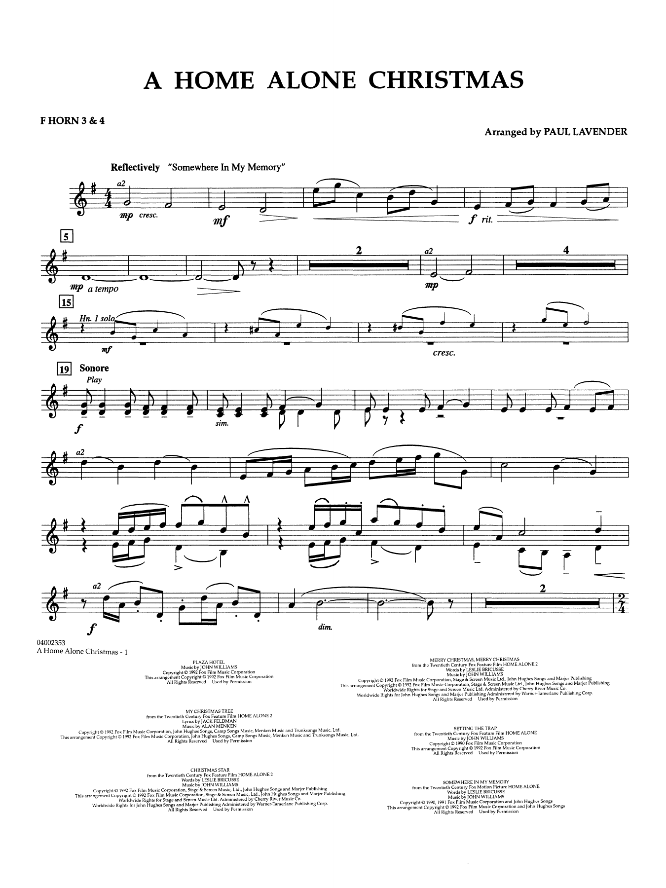 A Home Alone Christmas (arr. Paul Lavender) - F Horn 3 4