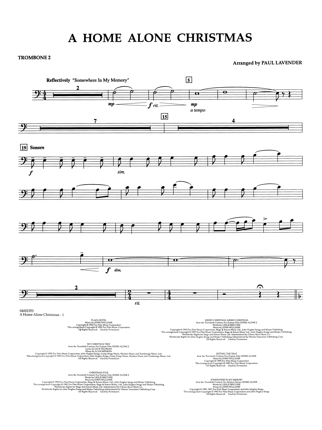 A Home Alone Christmas (arr. Paul Lavender) - Trombone 2