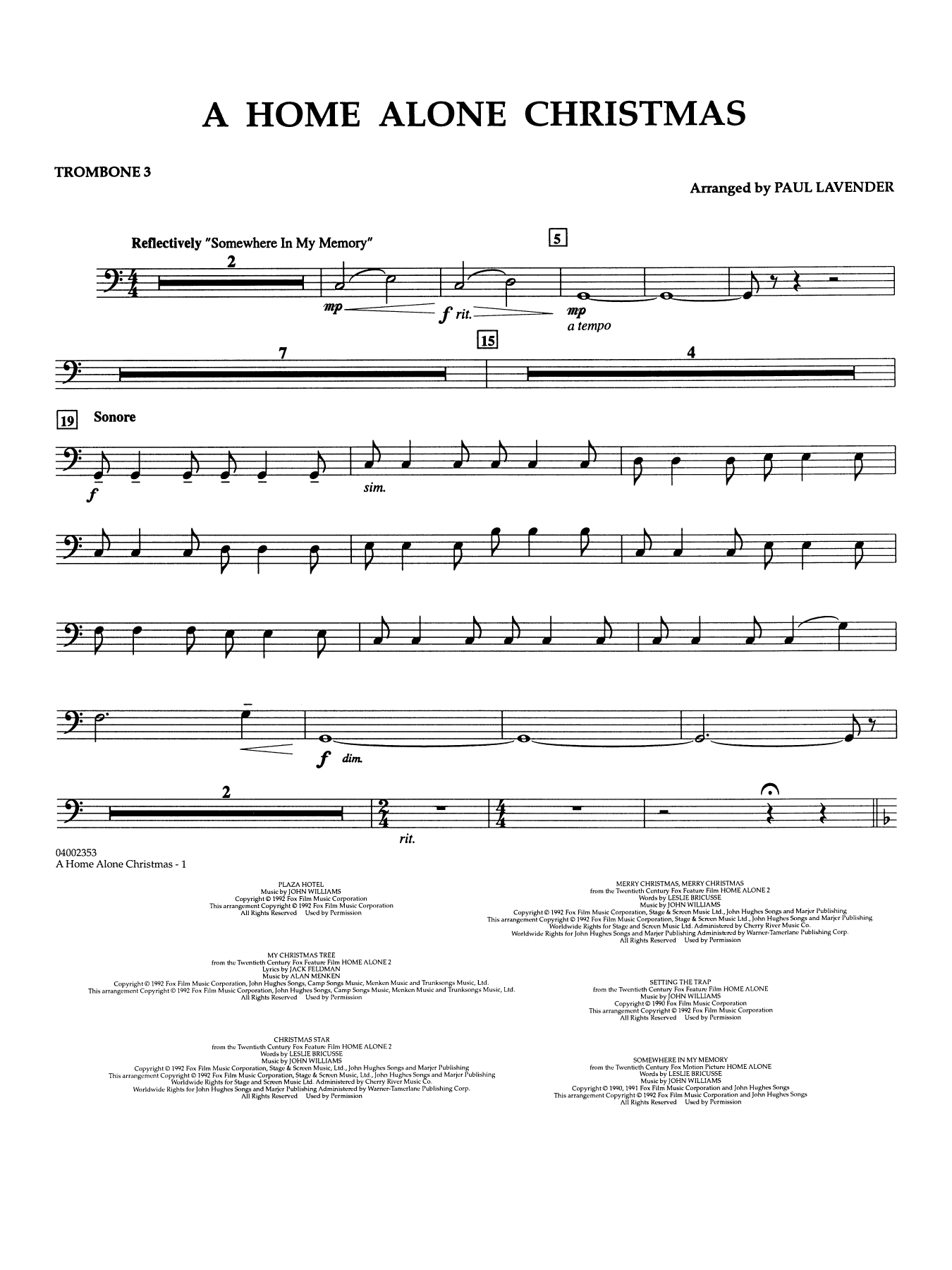 A Home Alone Christmas (arr. Paul Lavender) - Trombone 3