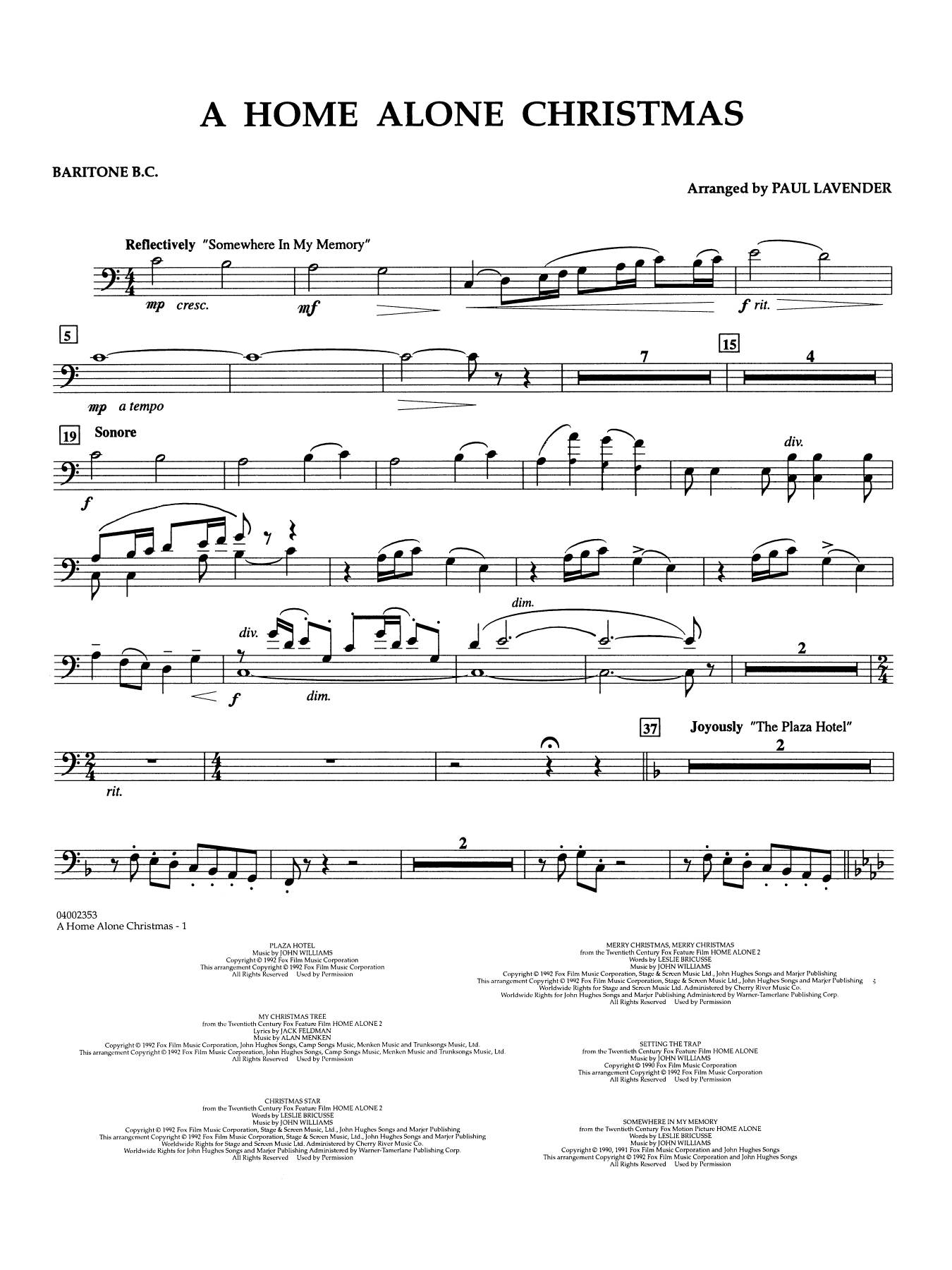 A Home Alone Christmas (arr. Paul Lavender) - Baritone B.C.