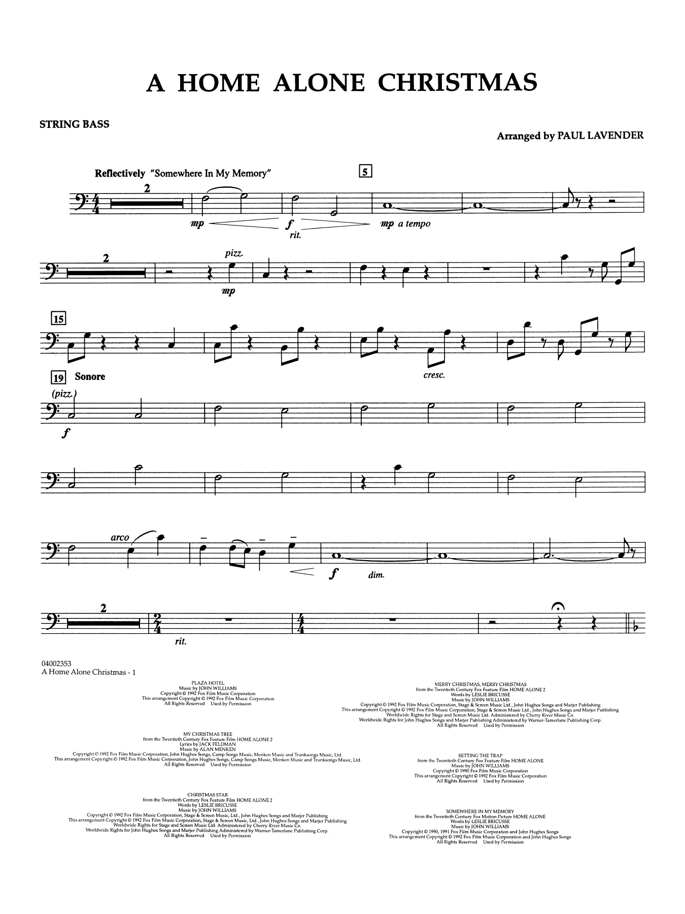 A Home Alone Christmas (arr. Paul Lavender) - String Bass