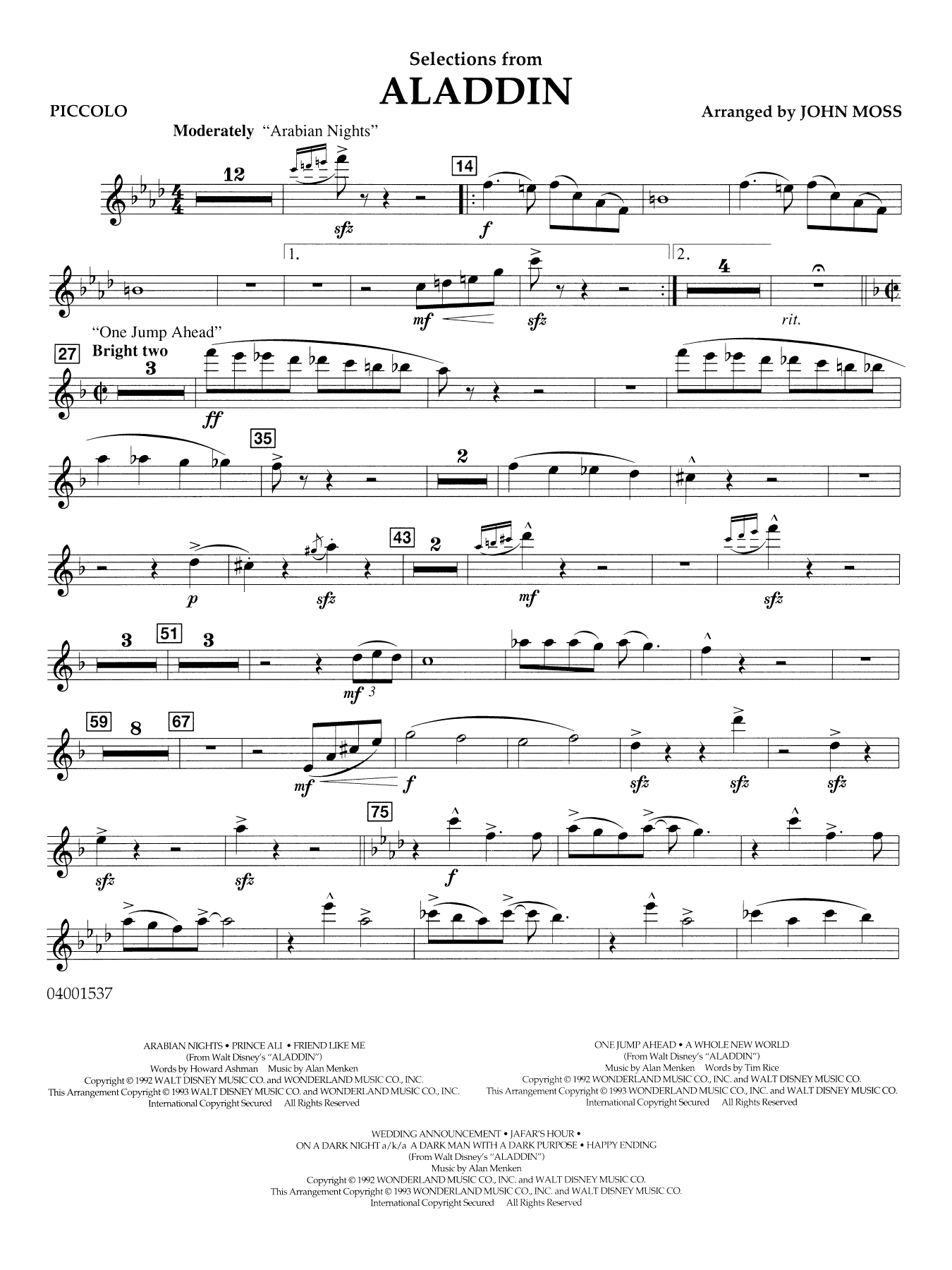 Selections from Aladdin (arr. John Moss) - Piccolo