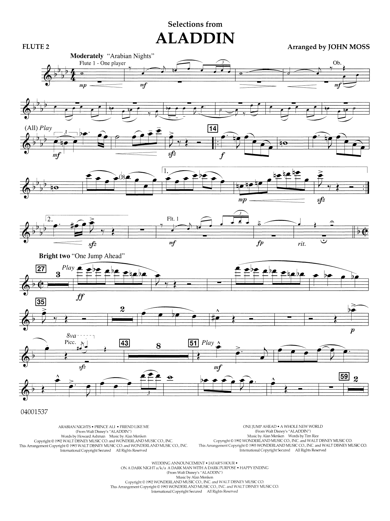 Selections from Aladdin (arr. John Moss) - Flute 2