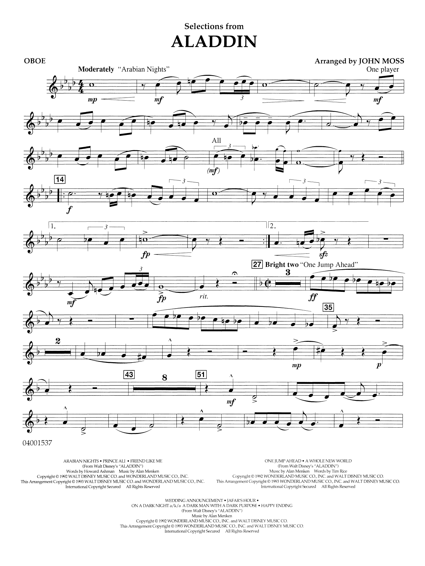 Selections from Aladdin (arr. John Moss) - Oboe
