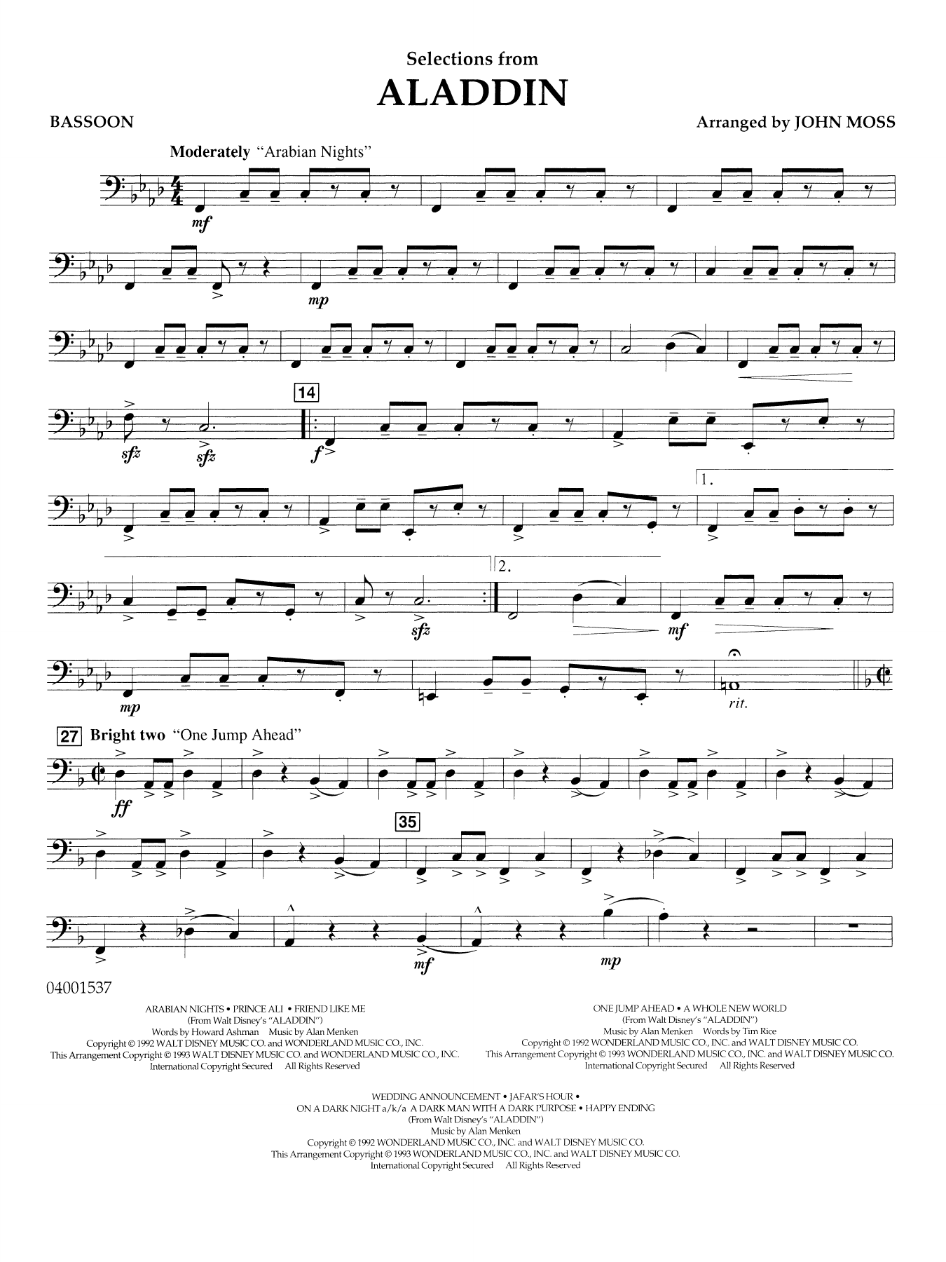 Selections from Aladdin (arr. John Moss) - Bassoon