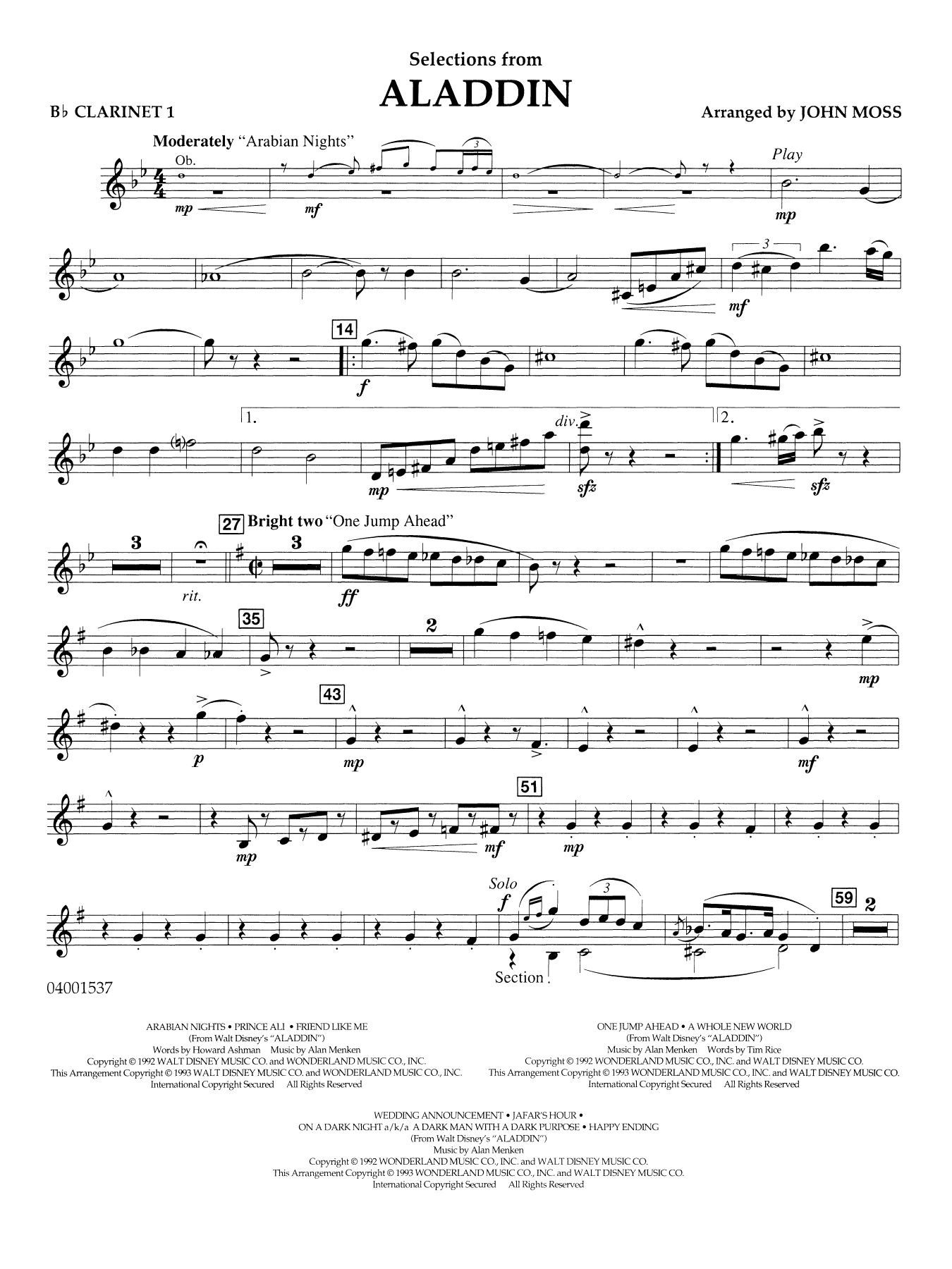 Selections from Aladdin (arr. John Moss) - Bb Clarinet 1