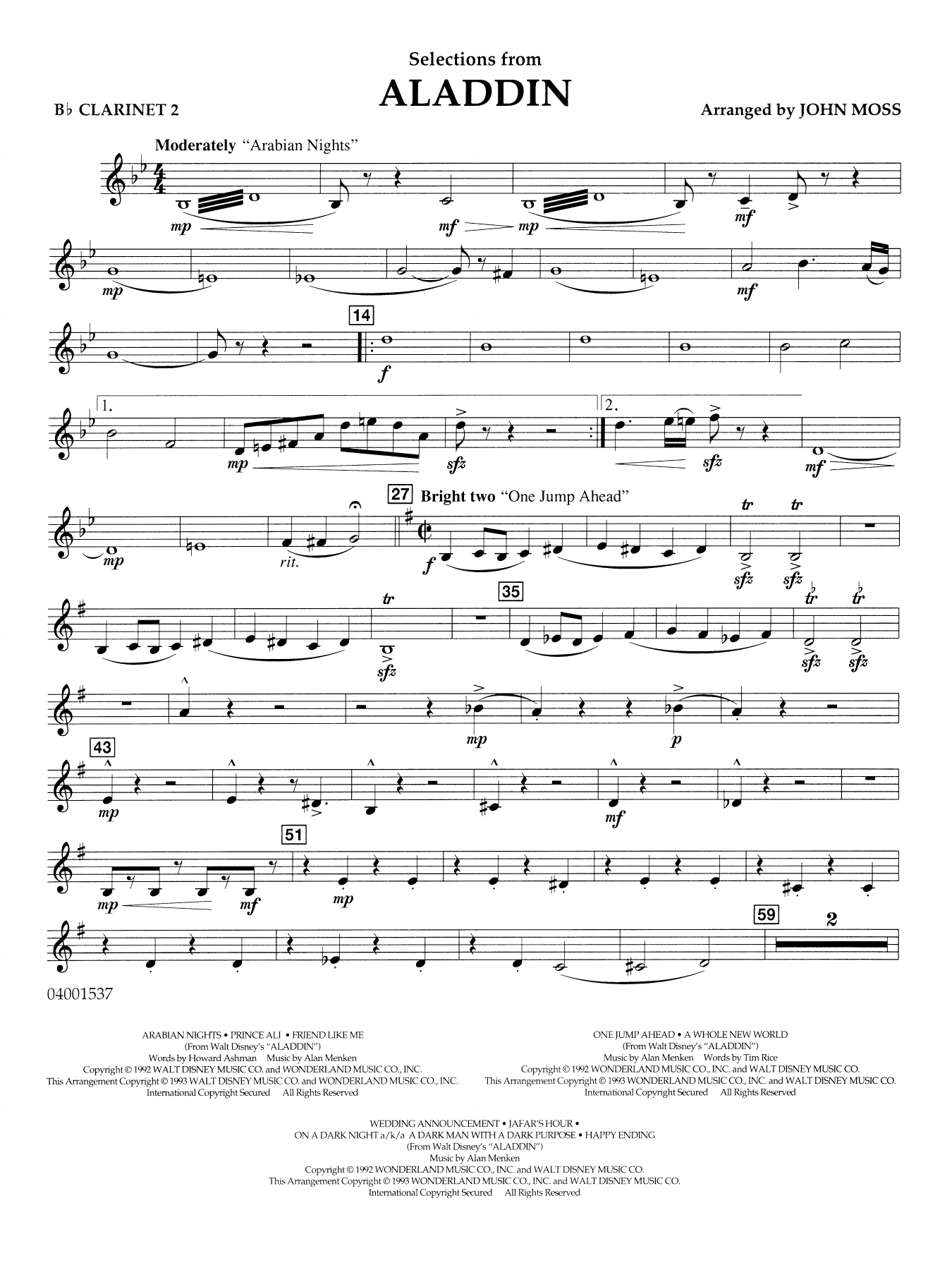 Selections from Aladdin (arr. John Moss) - Bb Clarinet 2