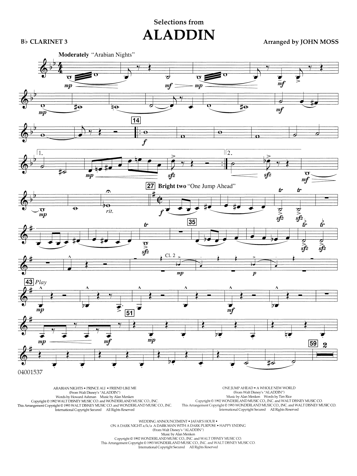 Selections from Aladdin (arr. John Moss) - Bb Clarinet 3