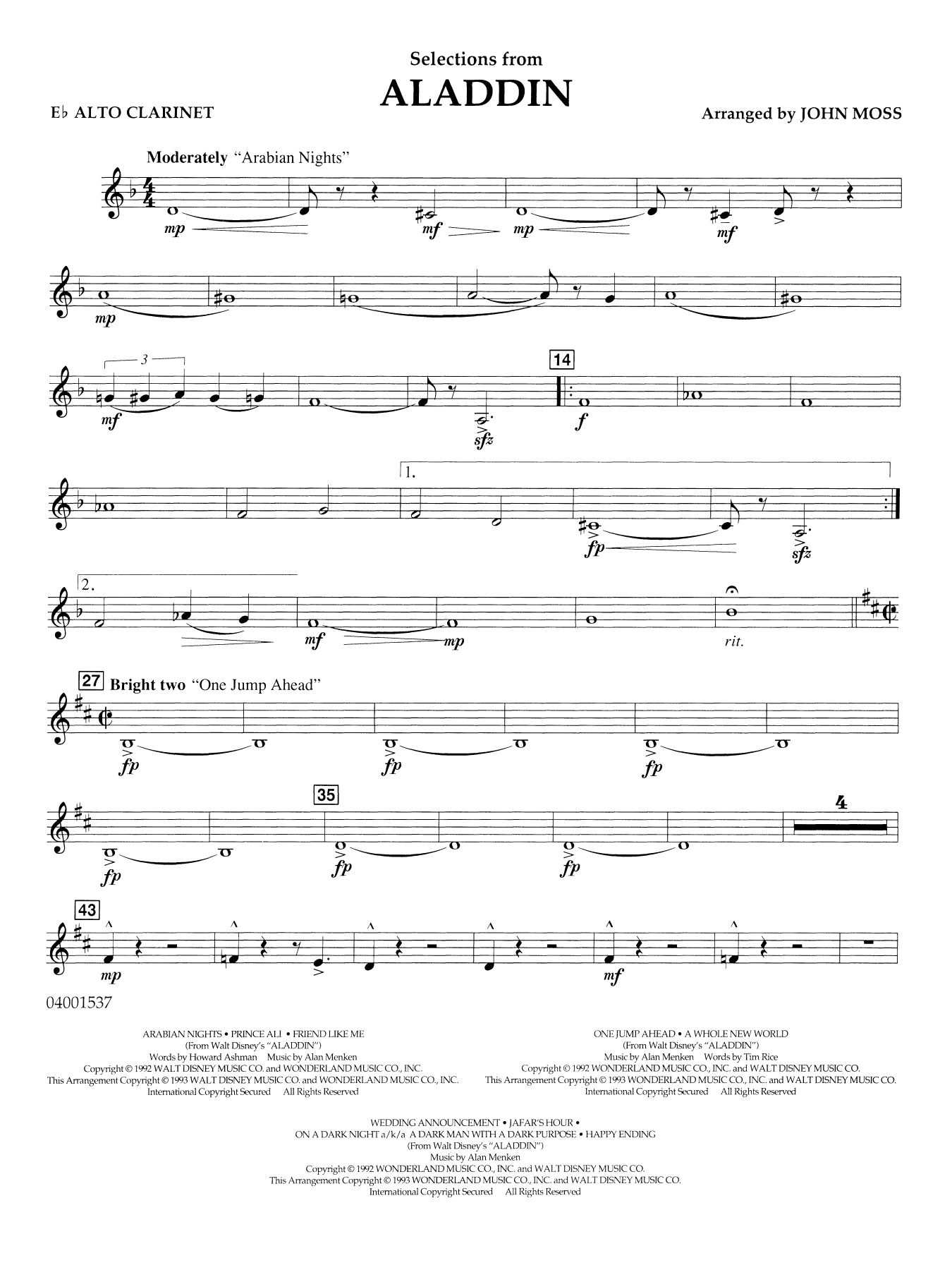 Selections from Aladdin (arr. John Moss) - Eb Alto Clarinet