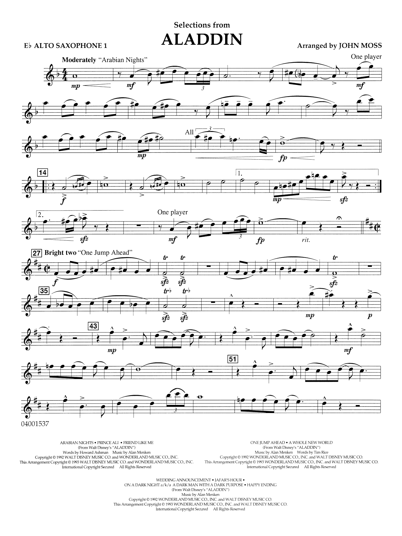 Selections from Aladdin (arr. John Moss) - Eb Alto Saxophone 1