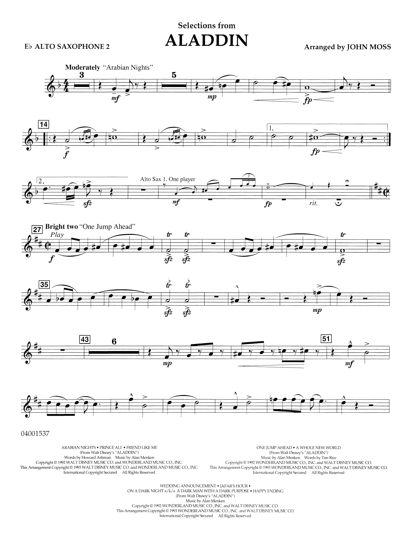Selections from Aladdin (arr. John Moss) - Eb Alto Saxophone 2