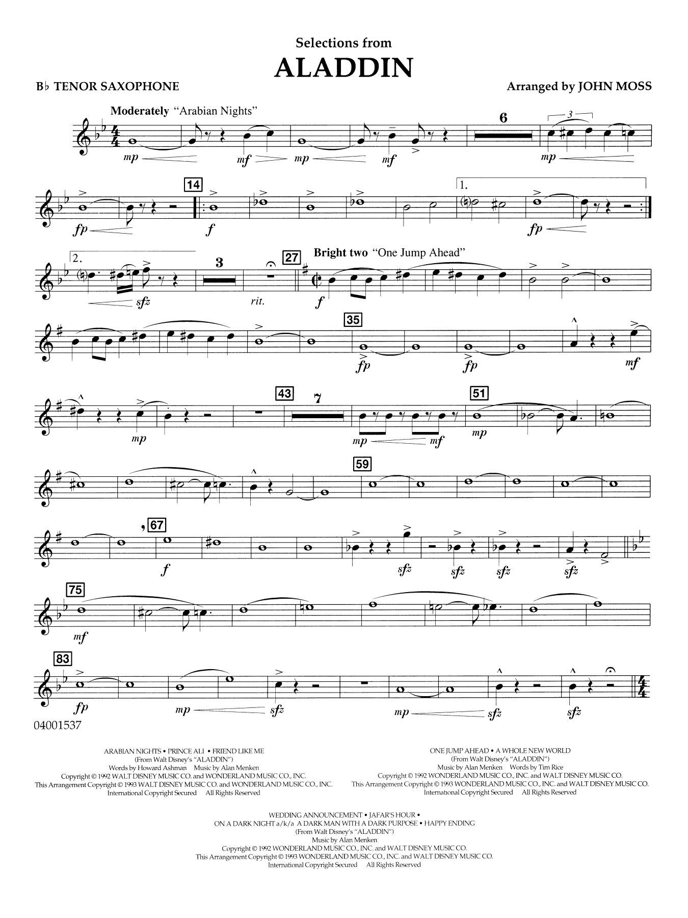Selections from Aladdin (arr. John Moss) - Bb Tenor Saxophone