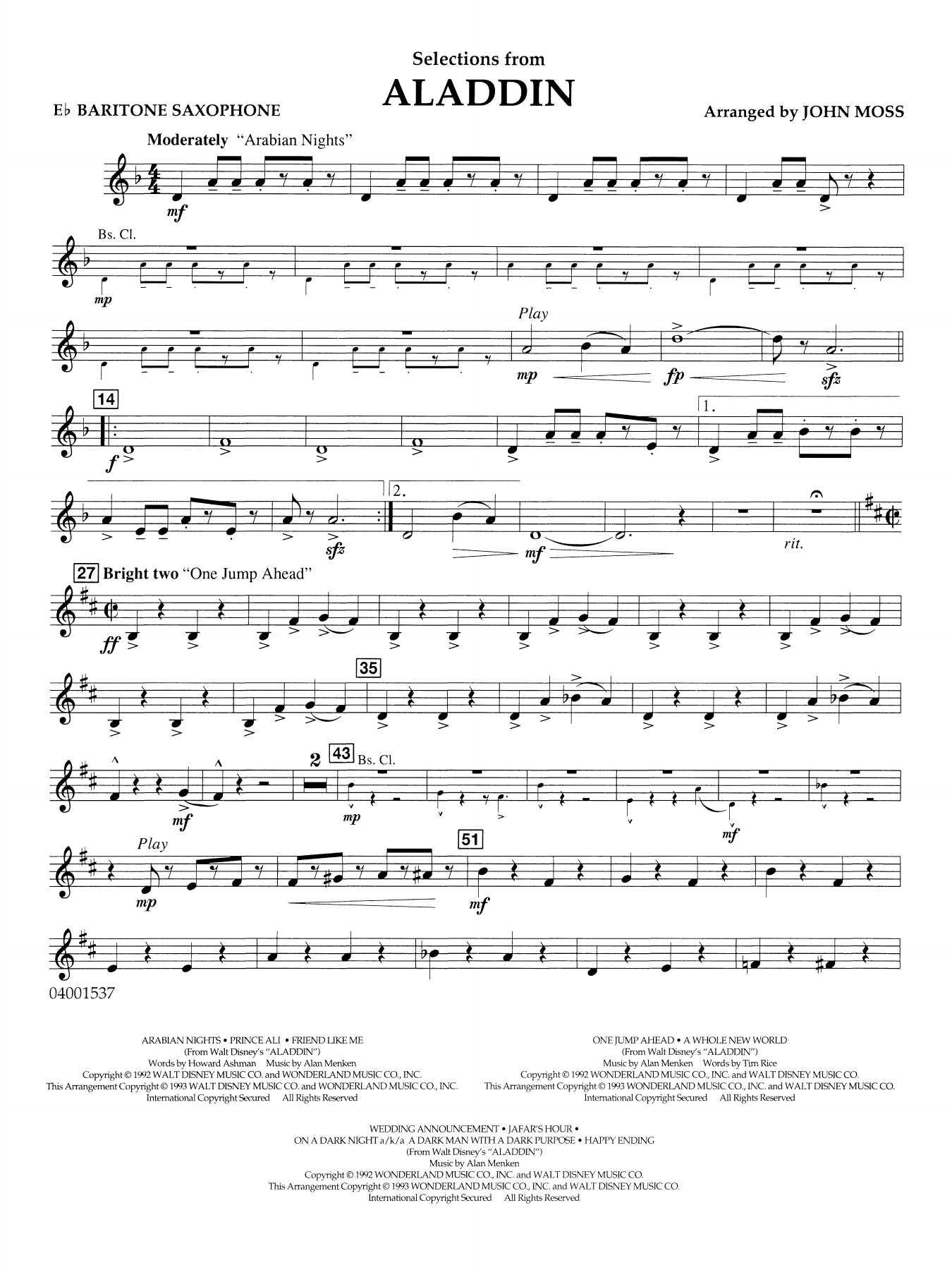 Selections from Aladdin (arr. John Moss) - Eb Baritone Saxophone