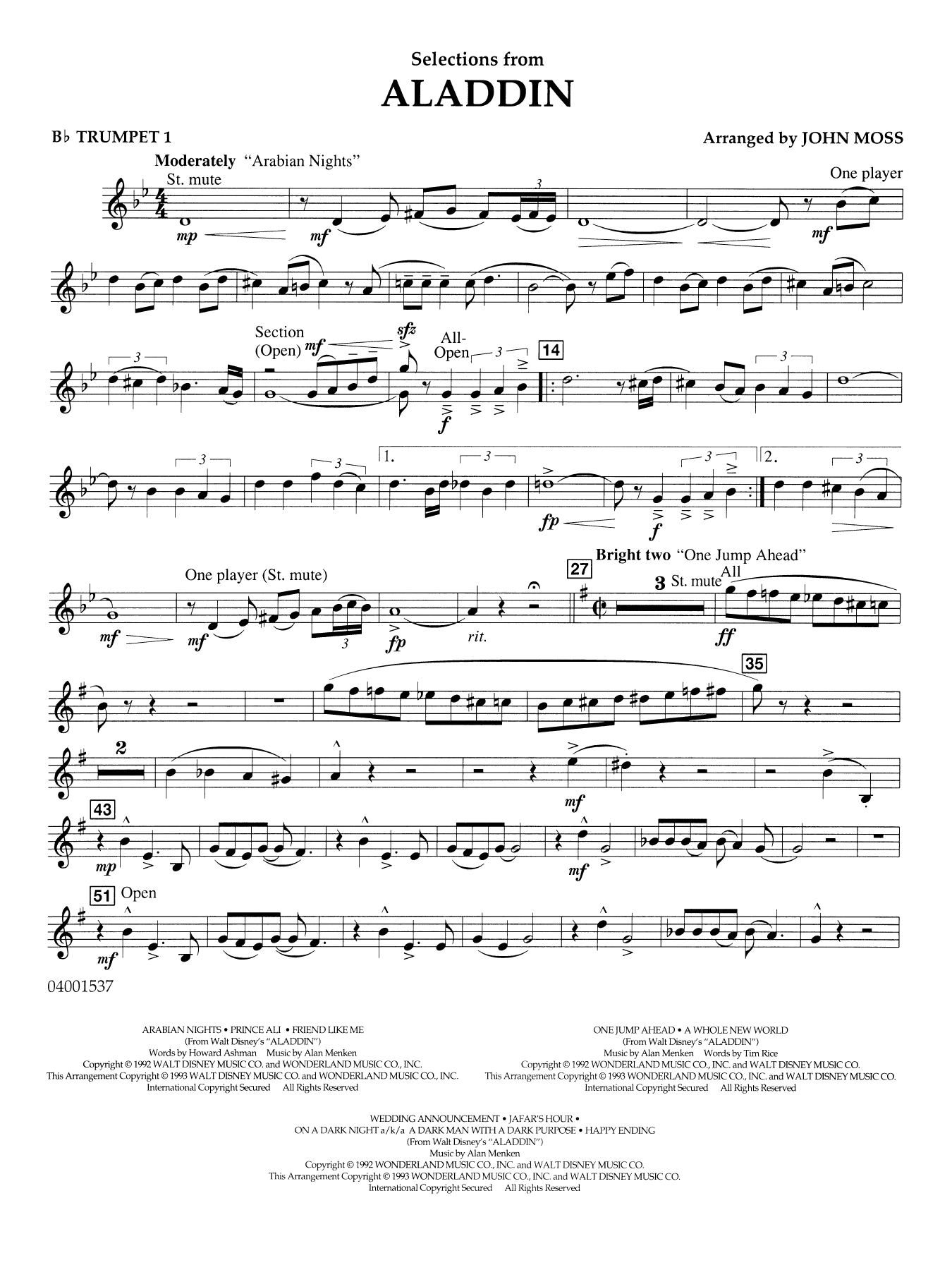 Selections from Aladdin (arr. John Moss) - Bb Trumpet 1
