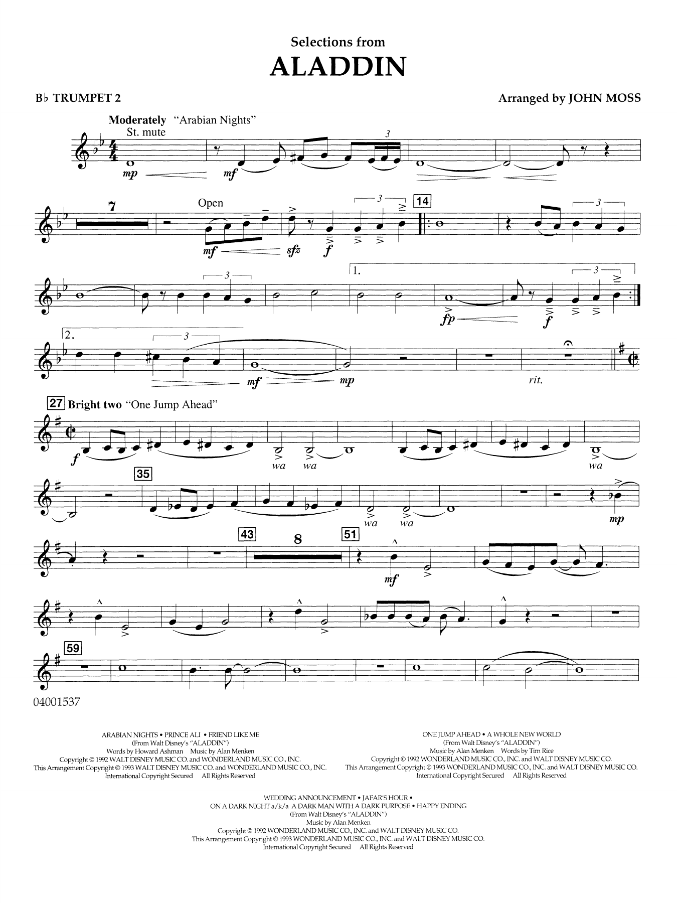 Selections from Aladdin (arr. John Moss) - Bb Trumpet 2