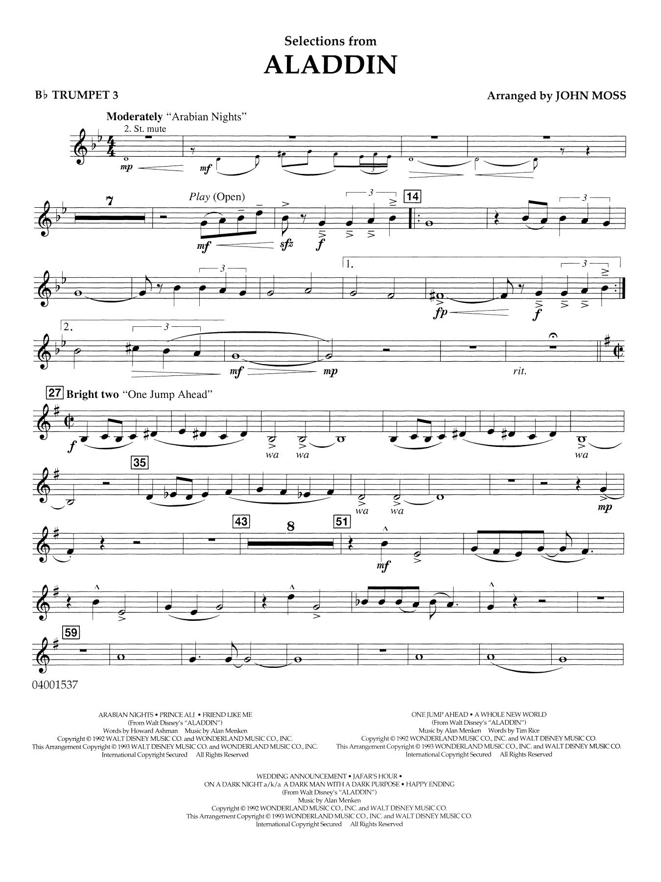 Selections from Aladdin (arr. John Moss) - Bb Trumpet 3
