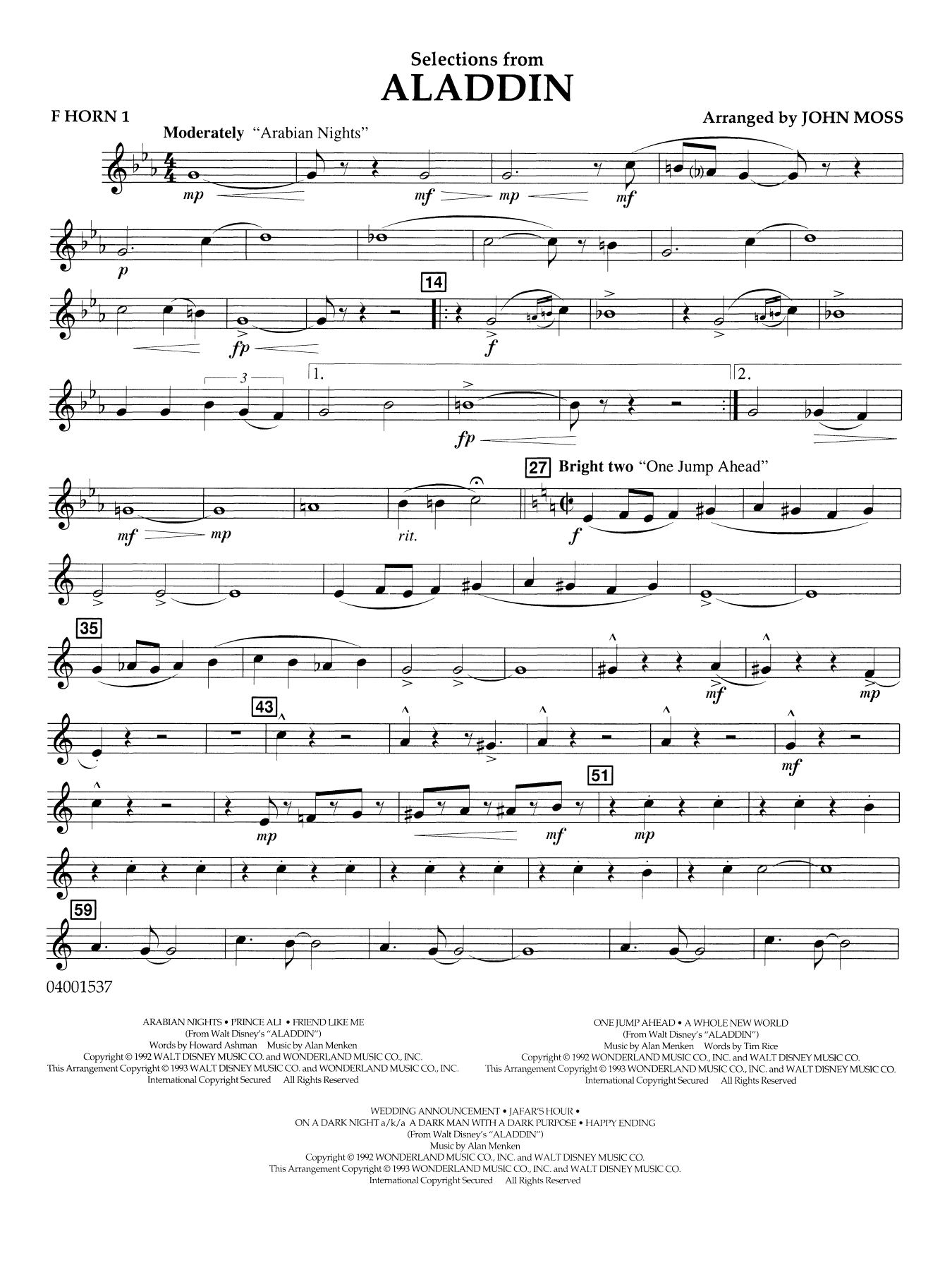 Selections from Aladdin (arr. John Moss) - F Horn 1