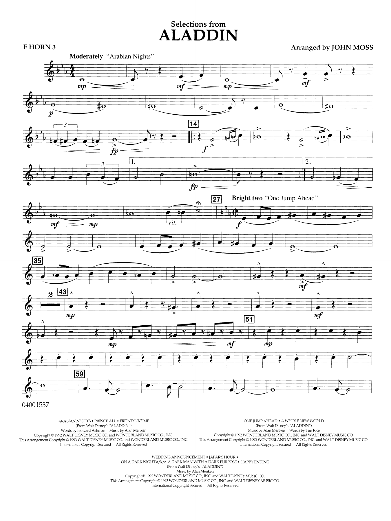 Selections from Aladdin (arr. John Moss) - F Horn 3