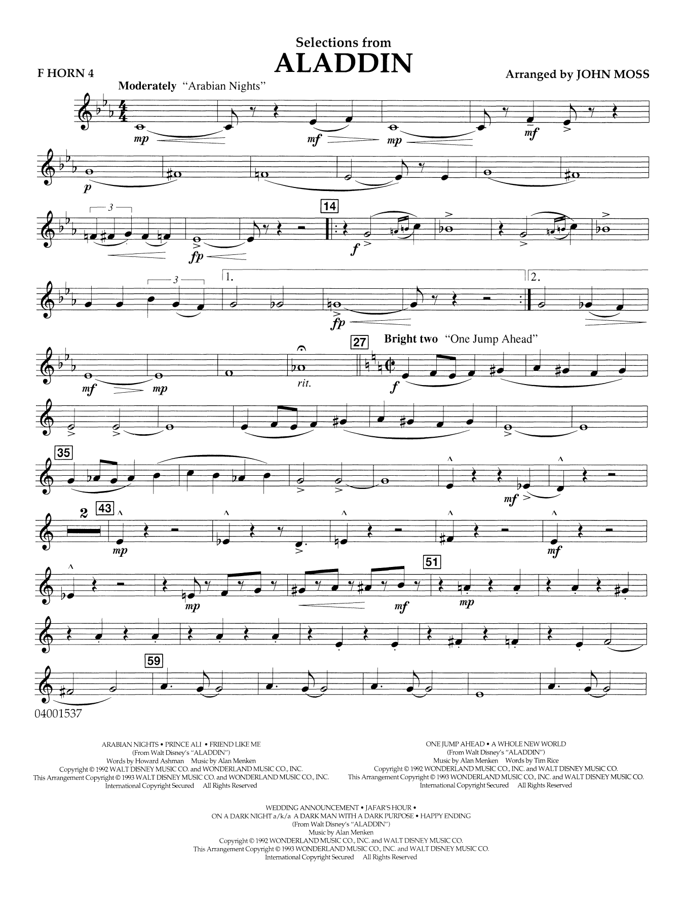 Selections from Aladdin (arr. John Moss) - F Horn 4