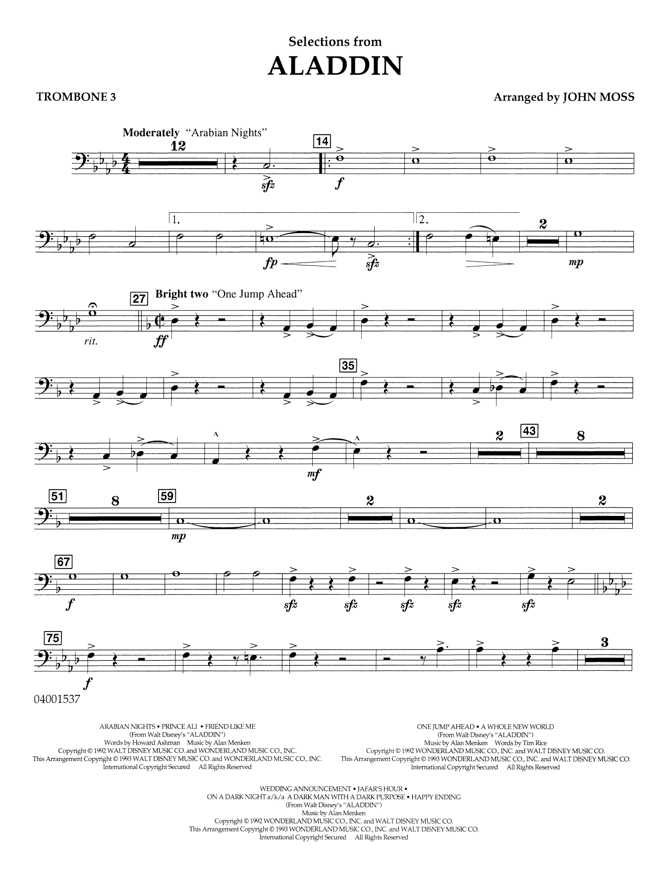 Selections from Aladdin (arr. John Moss) - Trombone 3