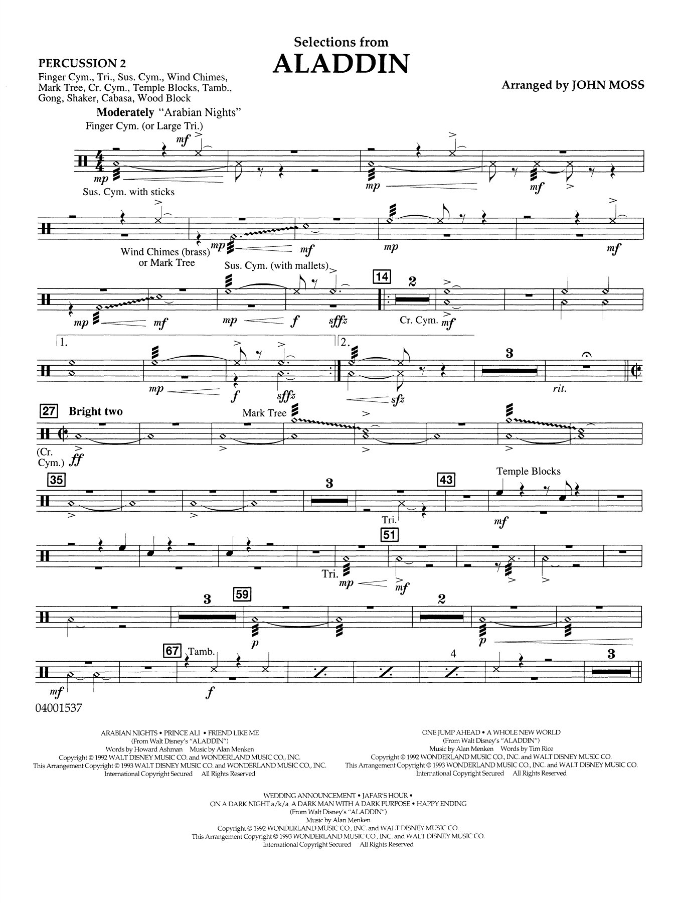 Selections from Aladdin (arr. John Moss) - Percussion 2