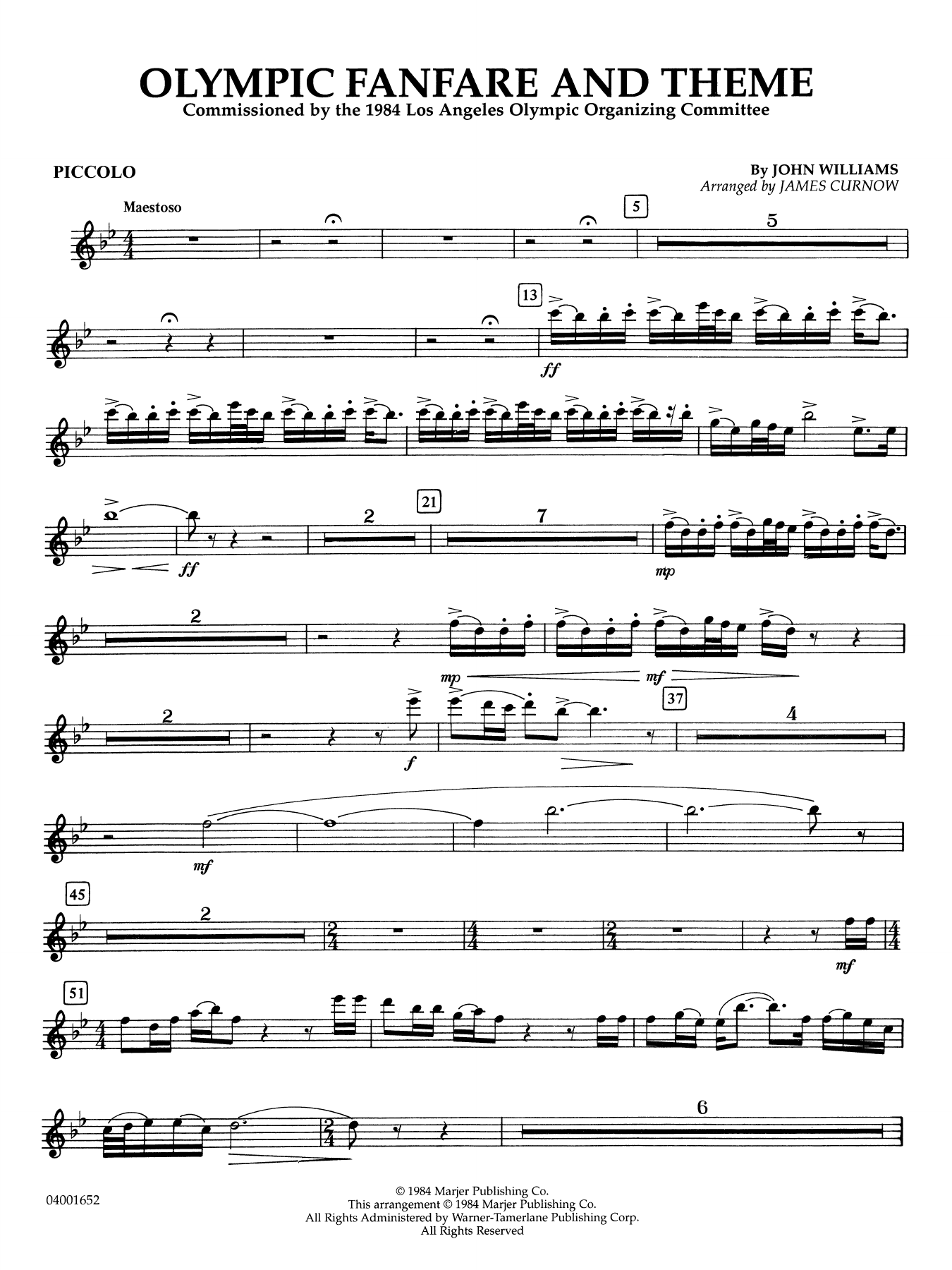 Olympic Fanfare and Theme (arr. James Curnow) - Piccolo