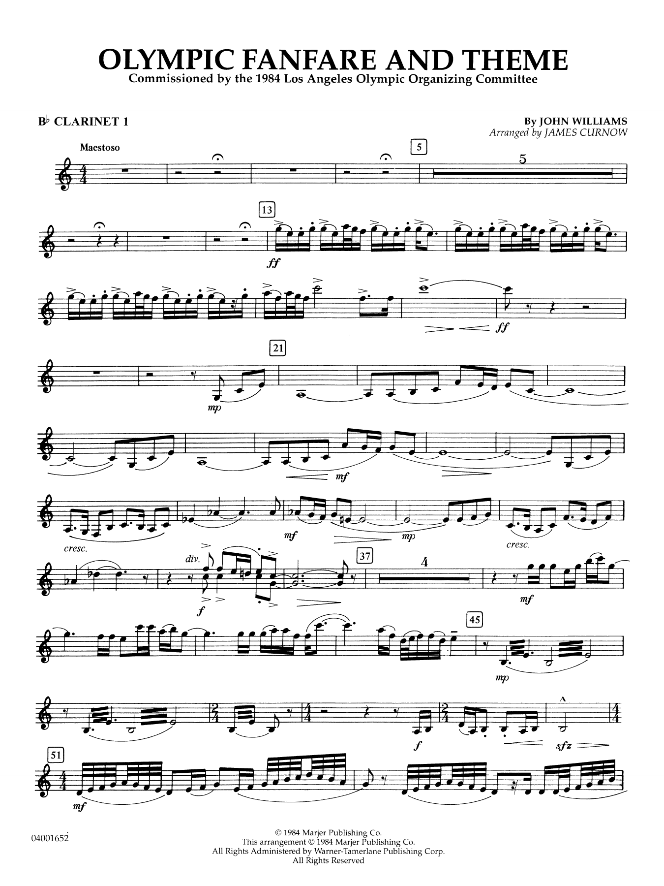 Olympic Fanfare and Theme (arr. James Curnow) - Bb Clarinet 1