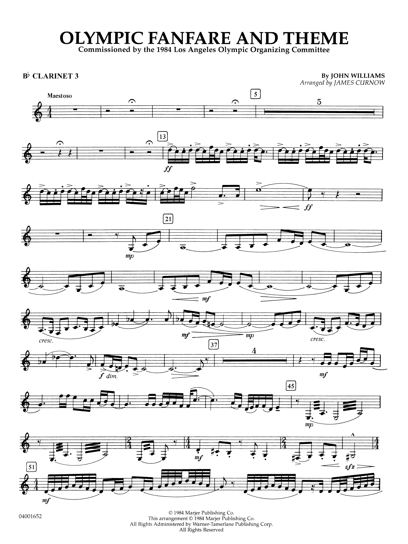 Olympic Fanfare and Theme (arr. James Curnow) - Bb Clarinet 3