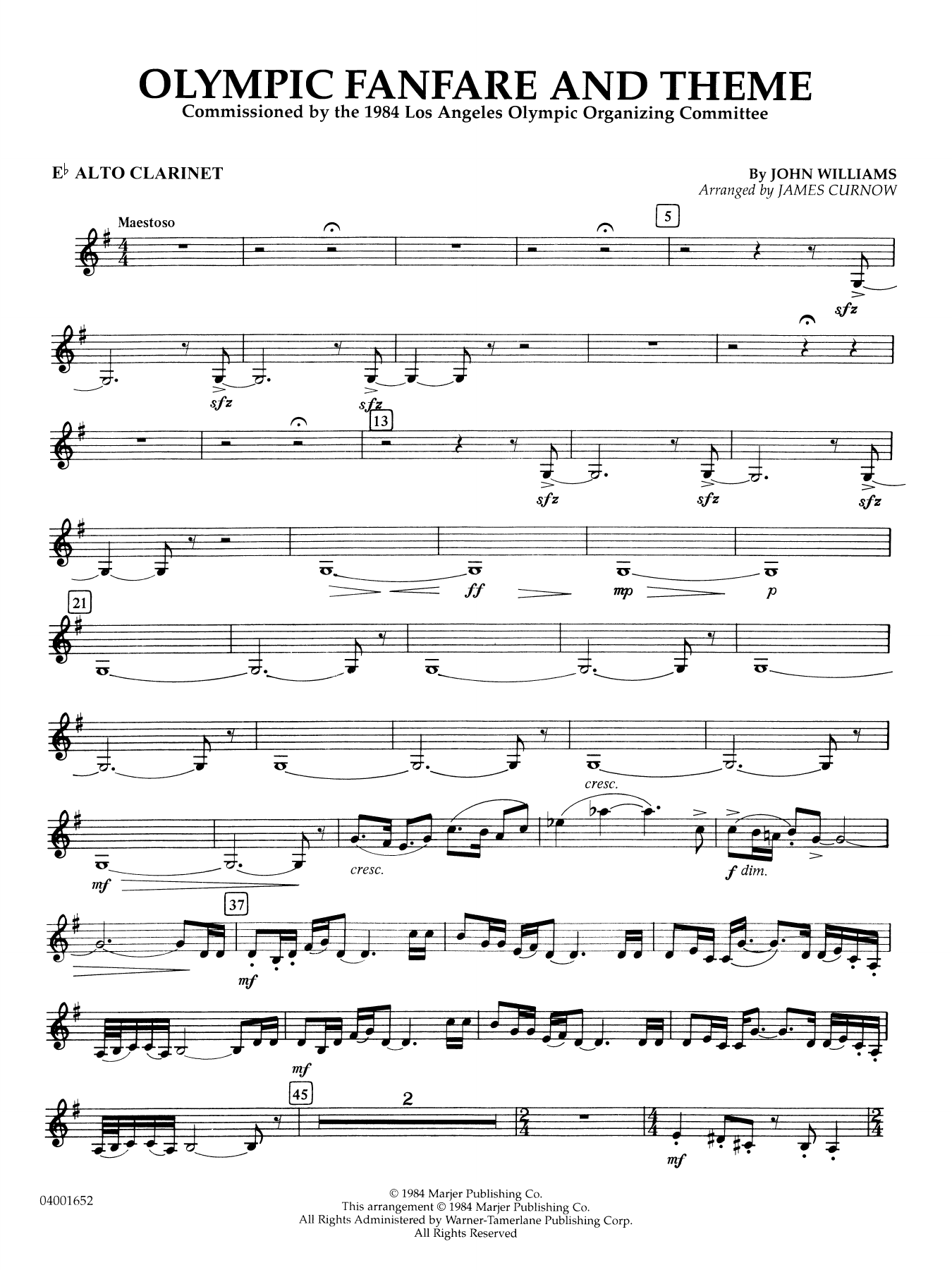 Olympic Fanfare and Theme (arr. James Curnow) - Eb Alto Clarinet