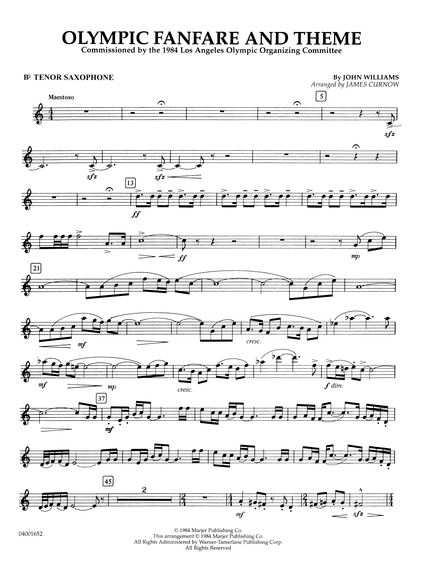 Olympic Fanfare and Theme (arr. James Curnow) - Bb Tenor Saxophone