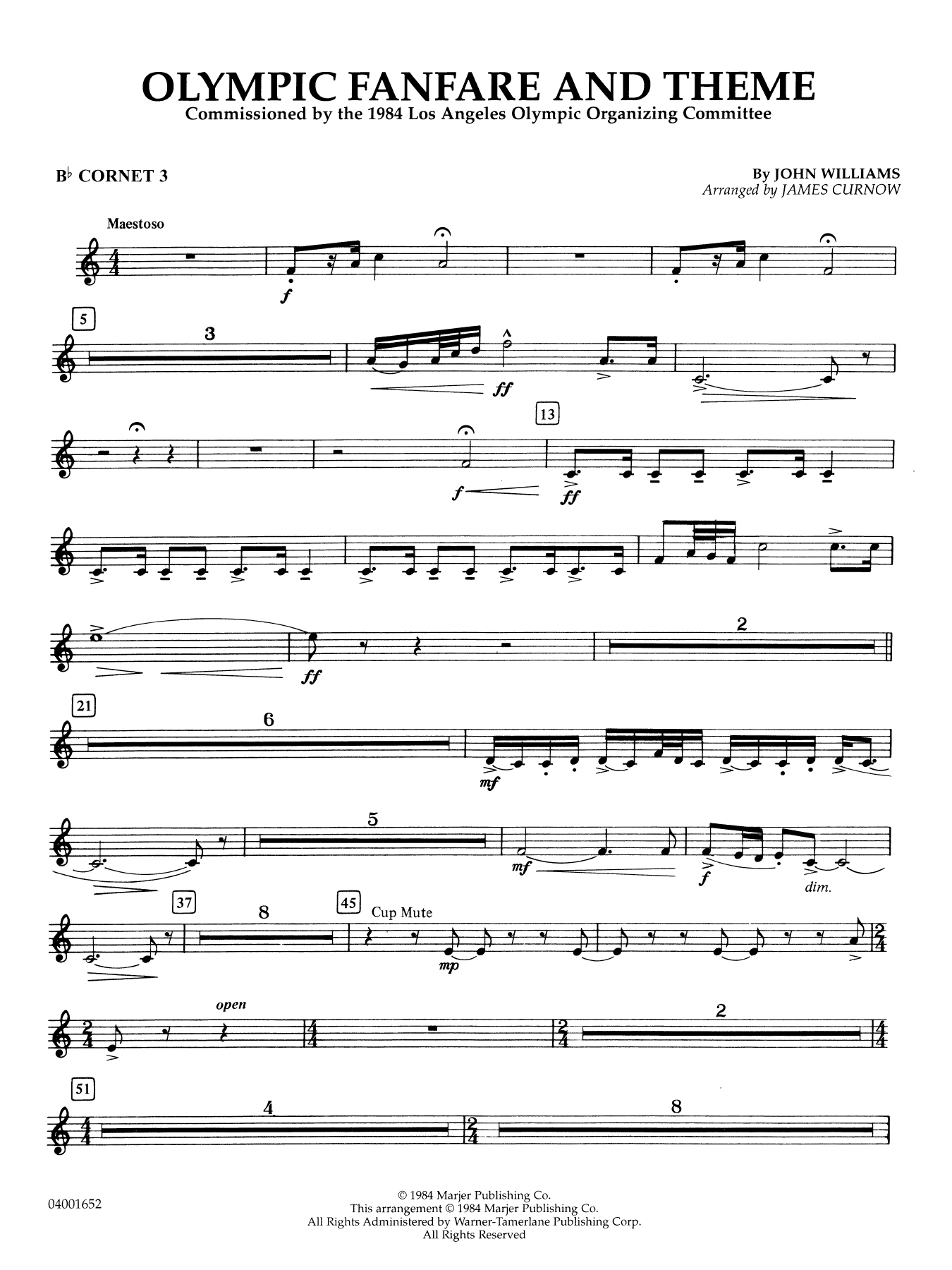 Olympic Fanfare and Theme (arr. James Curnow) - Bb Cornet 3
