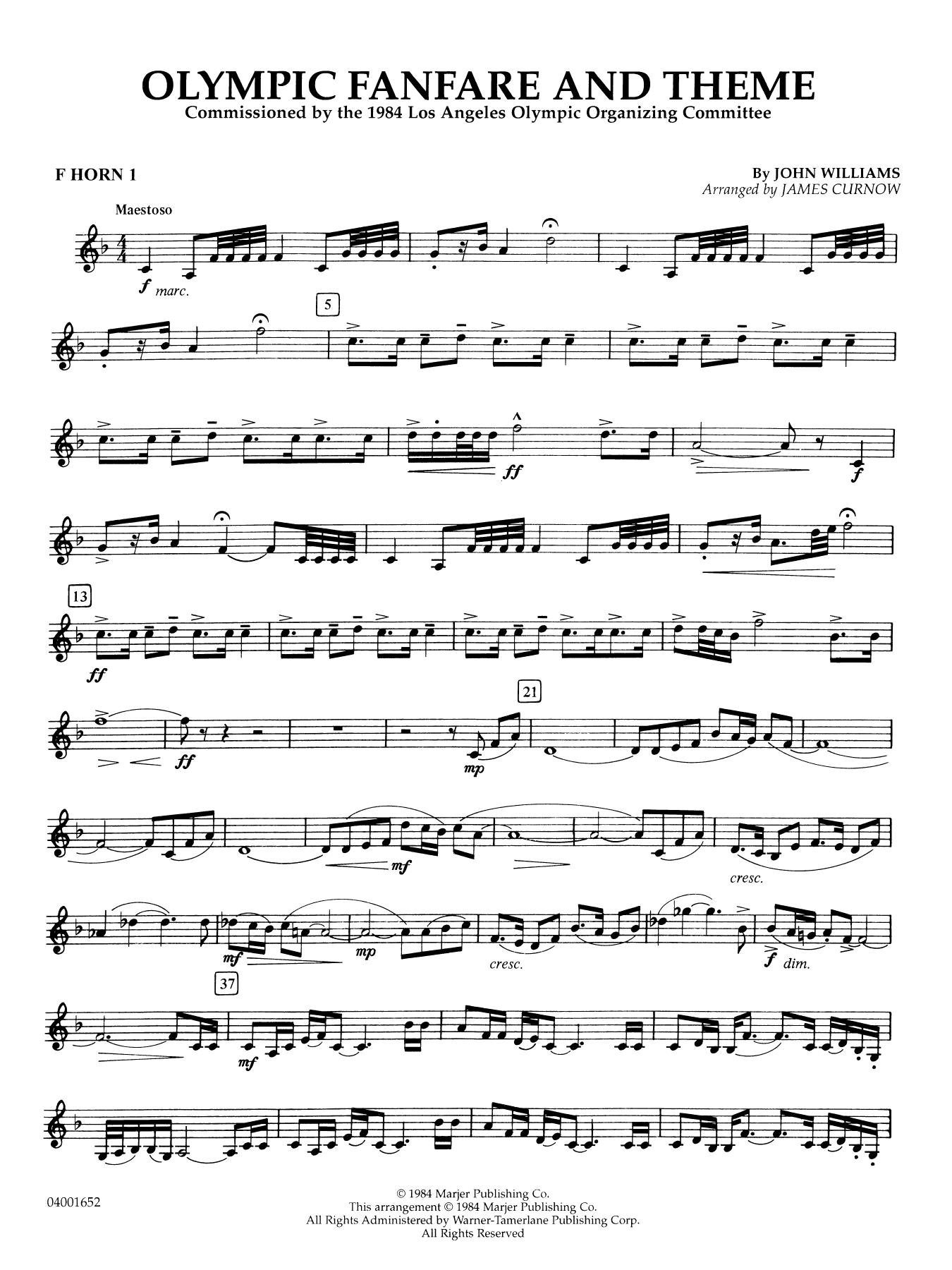 Olympic Fanfare and Theme (arr. James Curnow) - F Horn 1