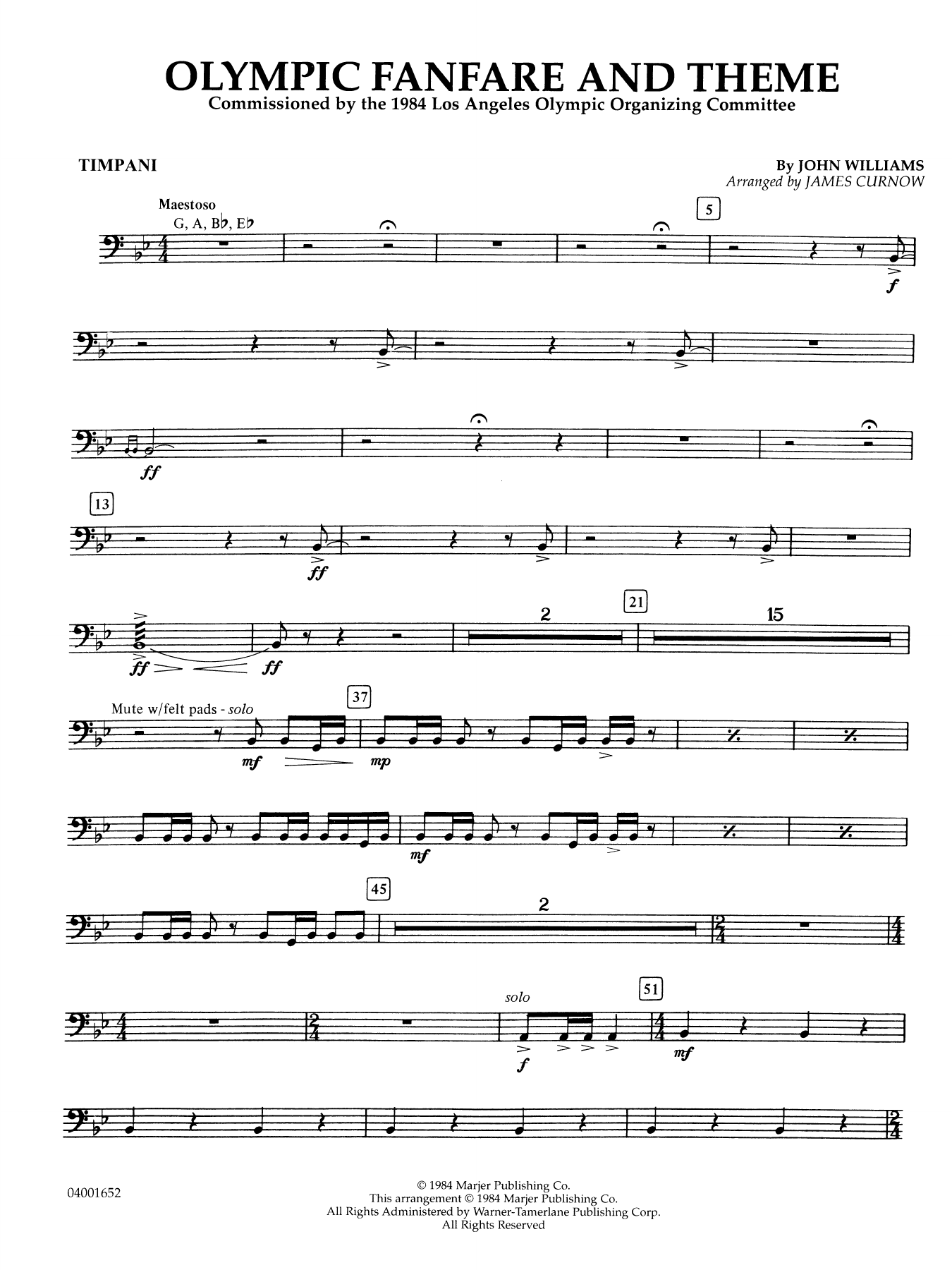 Olympic Fanfare and Theme (arr. James Curnow) - Timpani