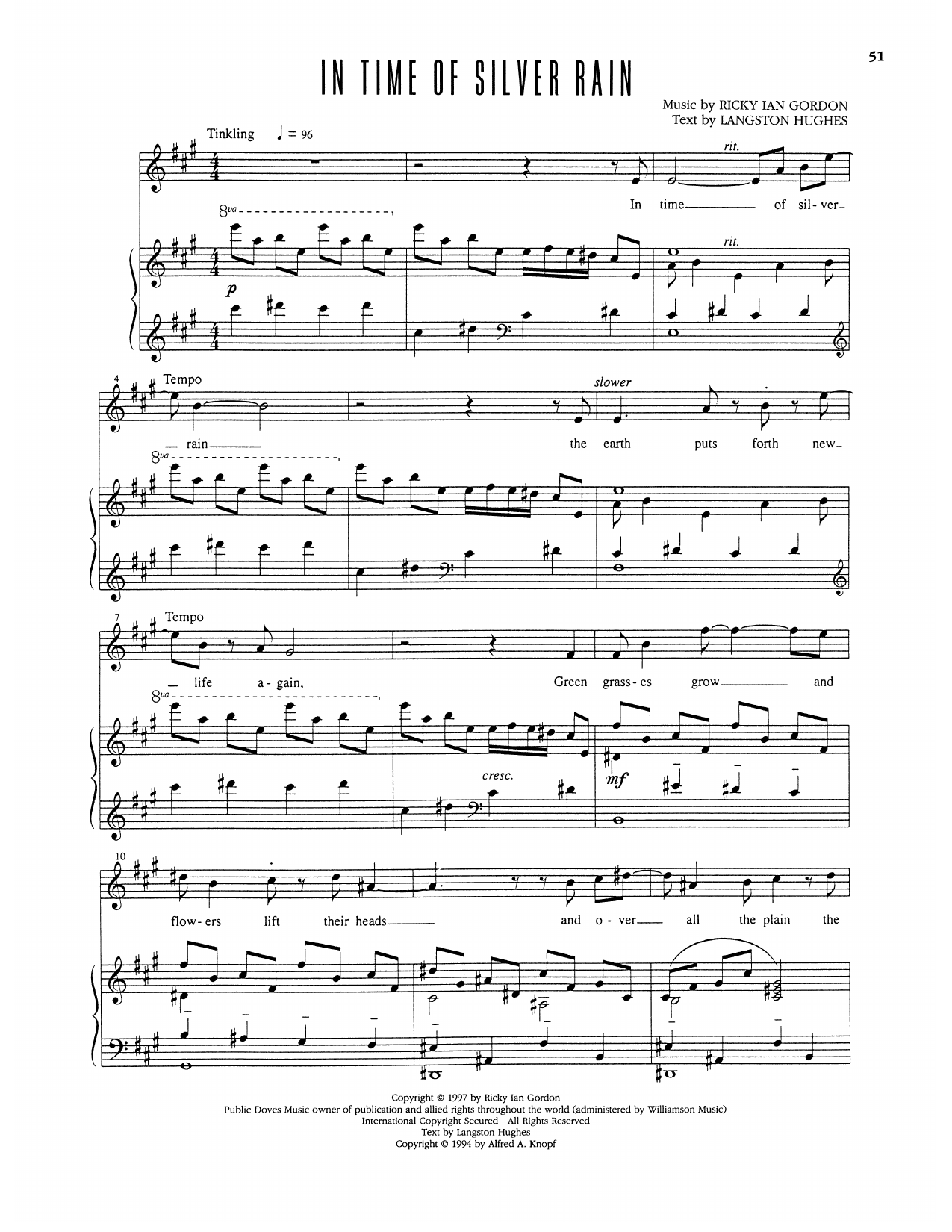 In Time Of Silver Rain: Piano Vocal