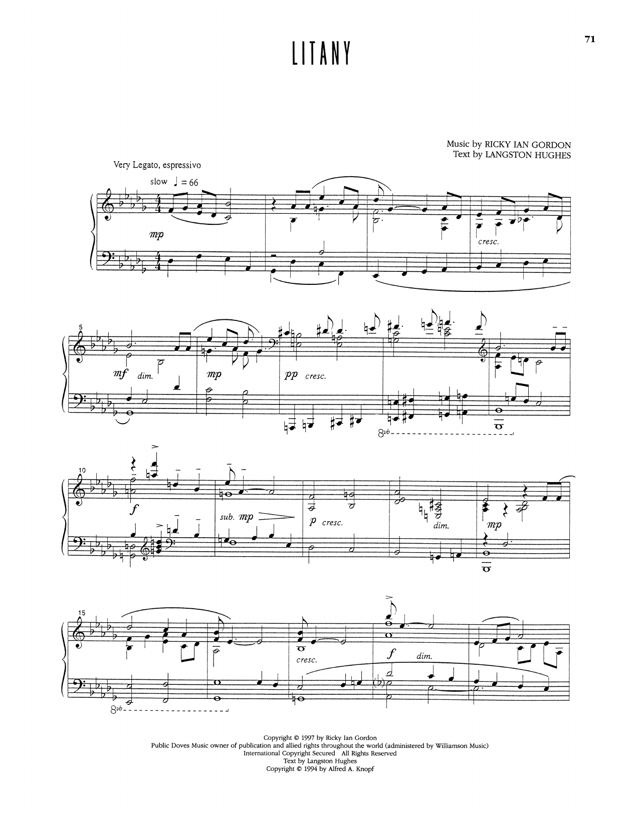 Litany: Piano Vocal