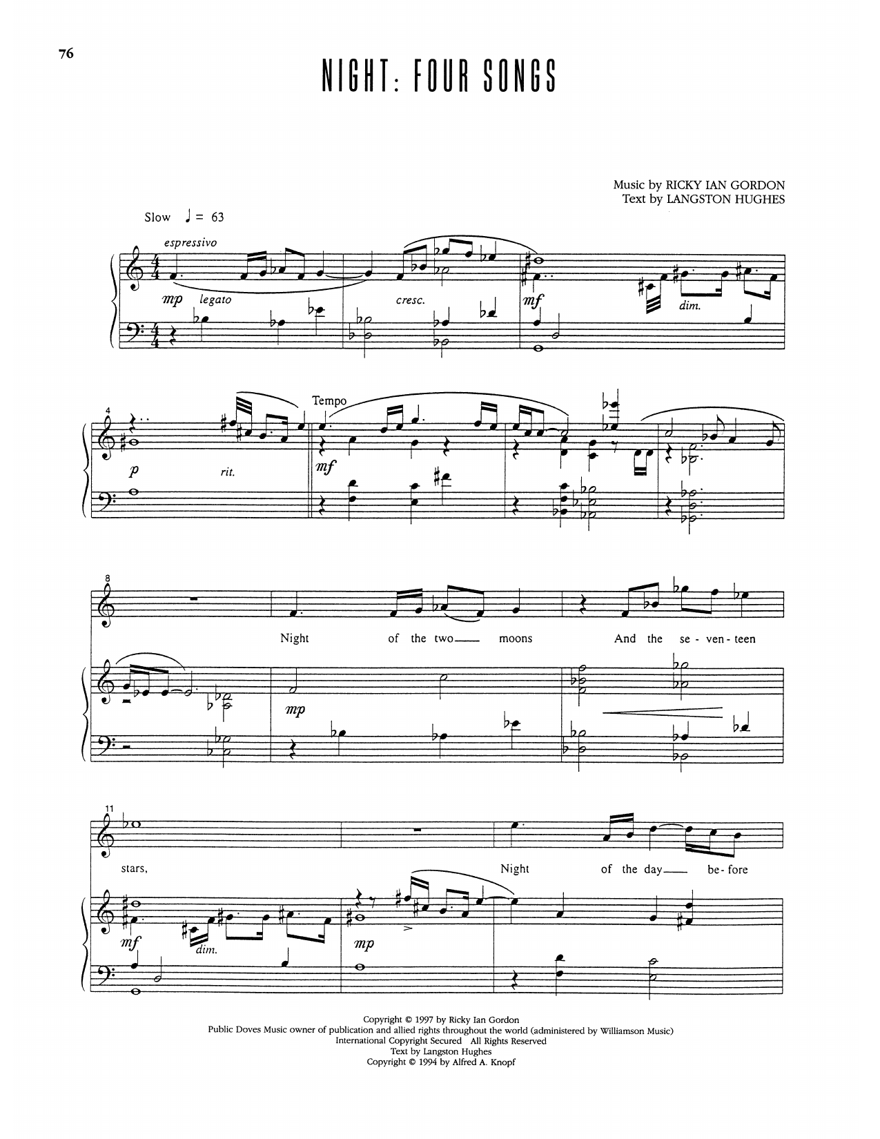Night: Four Songs: Piano Vocal