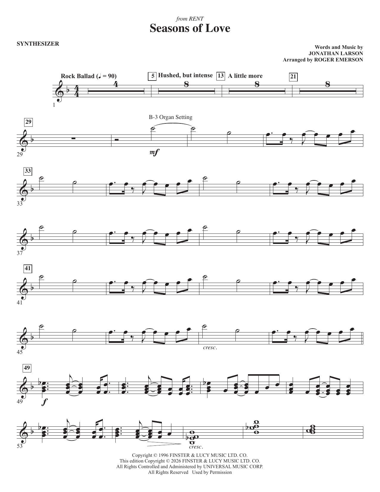 Seasons Of Love (arr. Roger Emerson) - Synthesizer