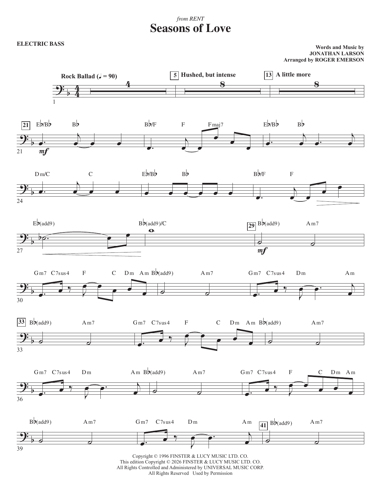 Seasons Of Love (arr. Roger Emerson) - Electric Bass