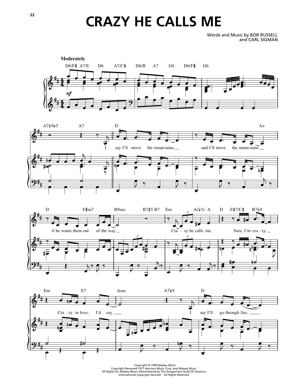 Crazy She Calls Me: Piano Vocal
