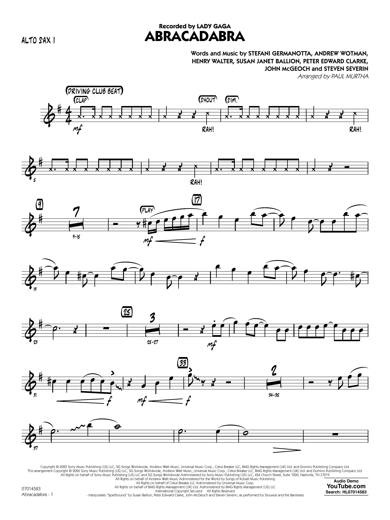 Abracadabra (arr. Paul Murtha) - Alto Sax 1