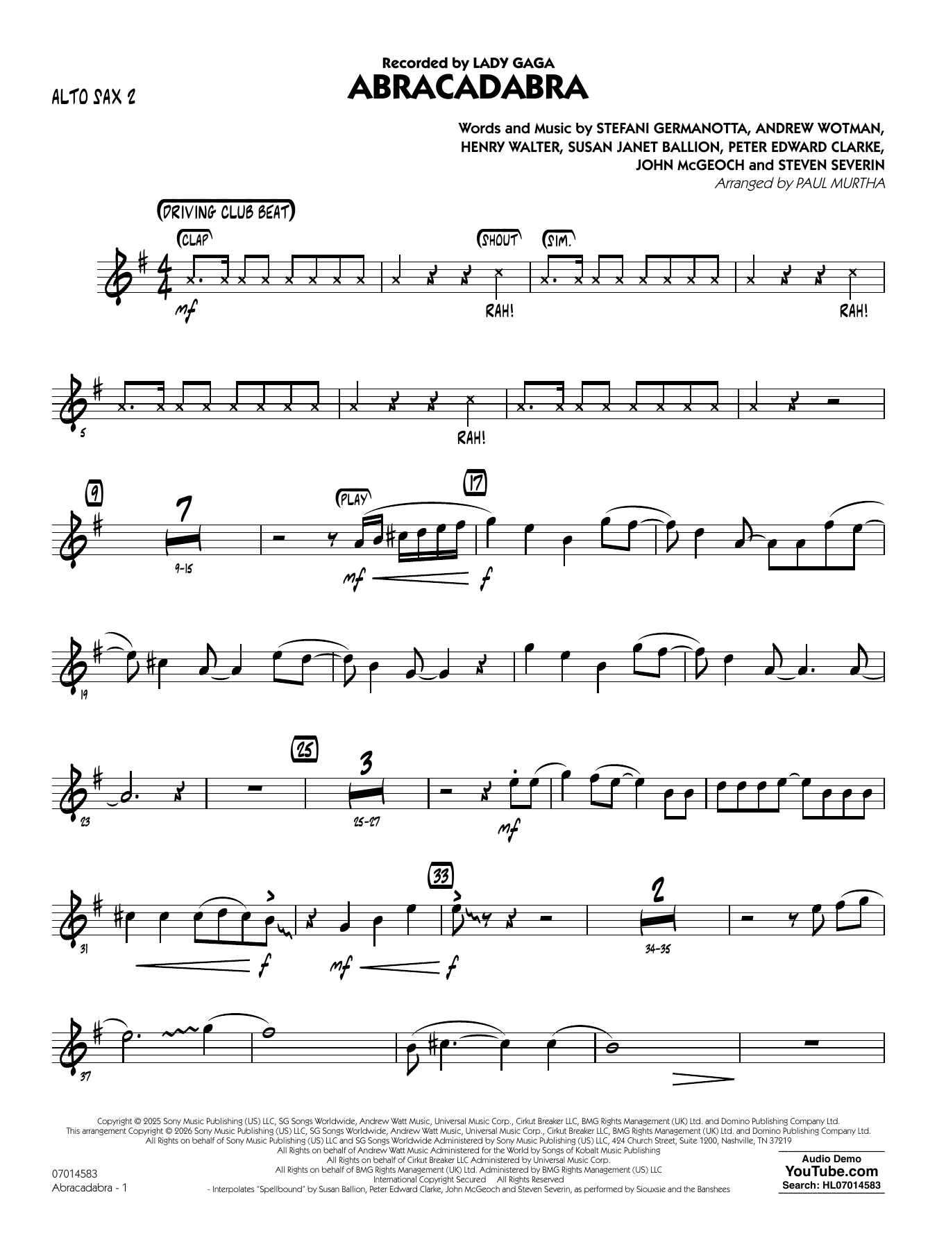 Abracadabra (arr. Paul Murtha) - Alto Sax 2