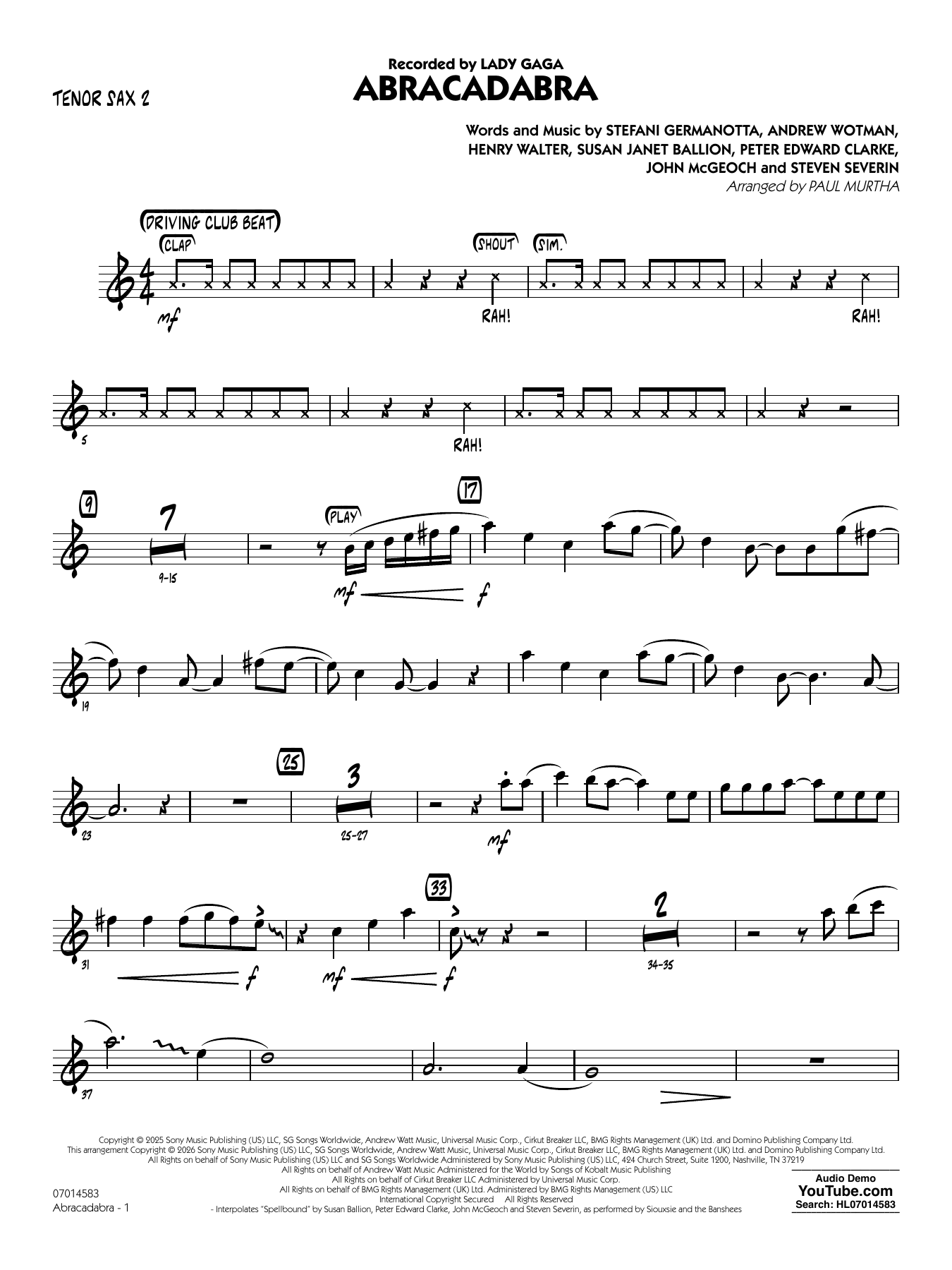 Abracadabra (arr. Paul Murtha) - Tenor Sax 2