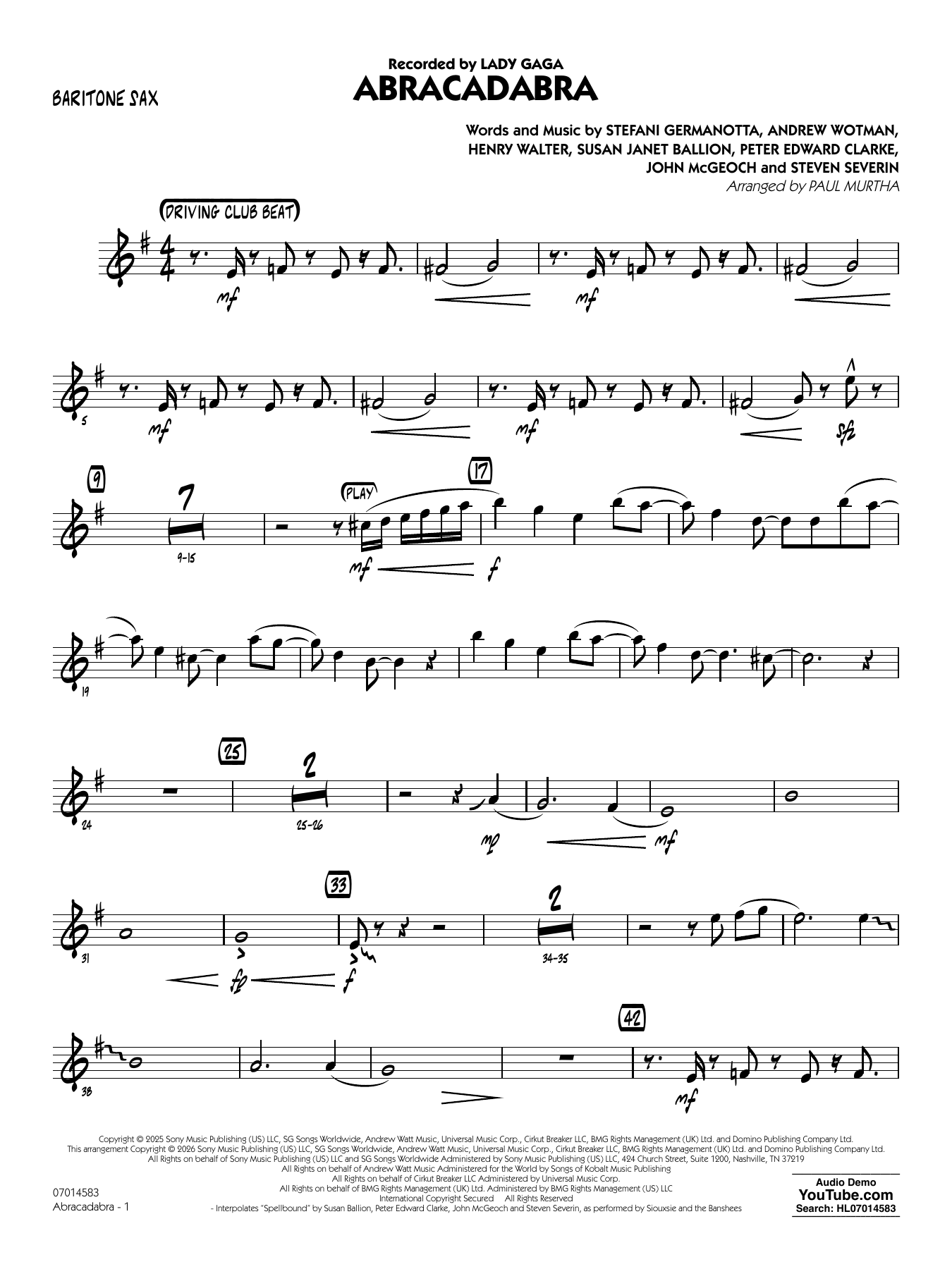 Abracadabra (arr. Paul Murtha) - Baritone Sax