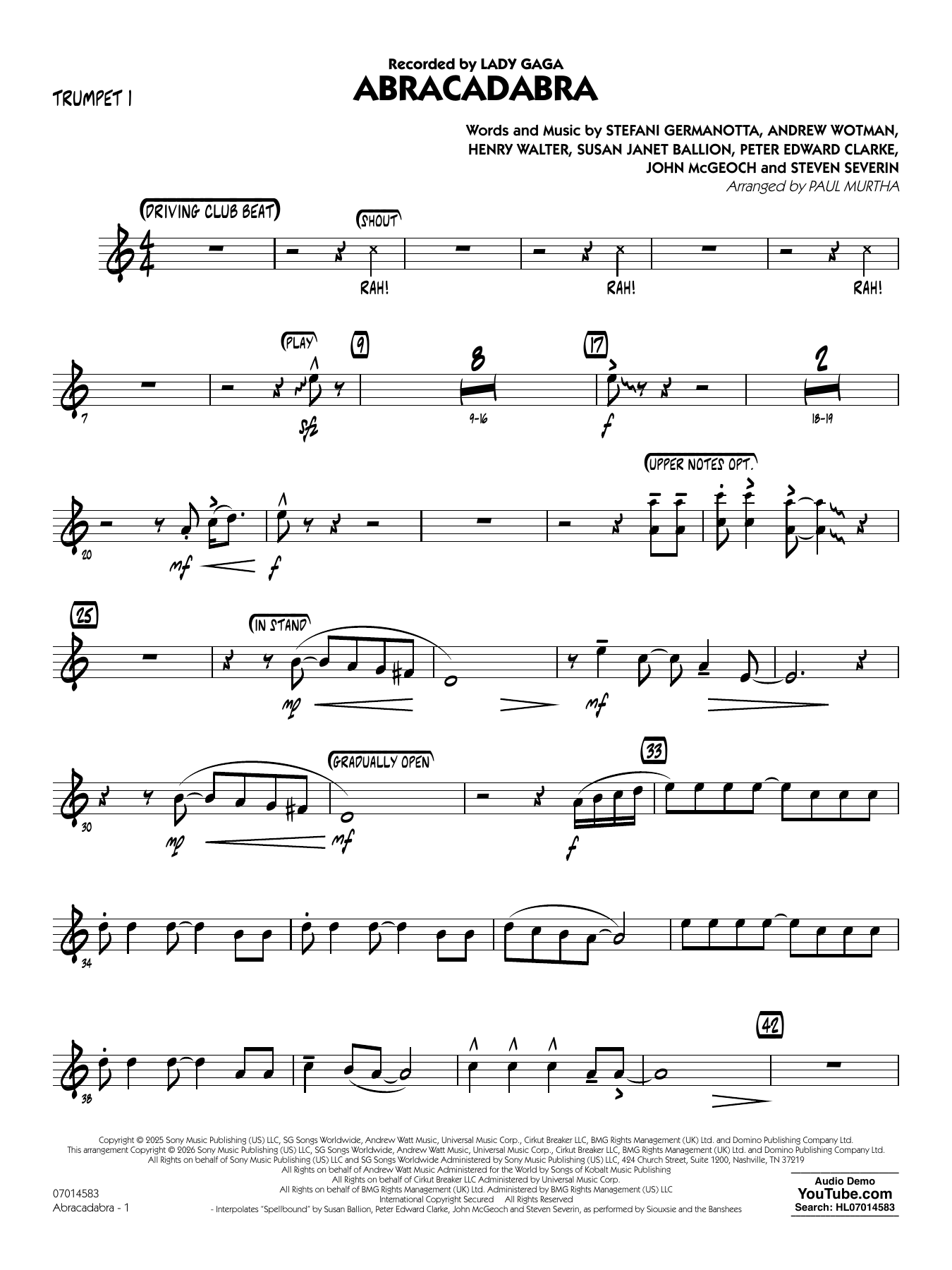 Abracadabra (arr. Paul Murtha) - Trumpet 1